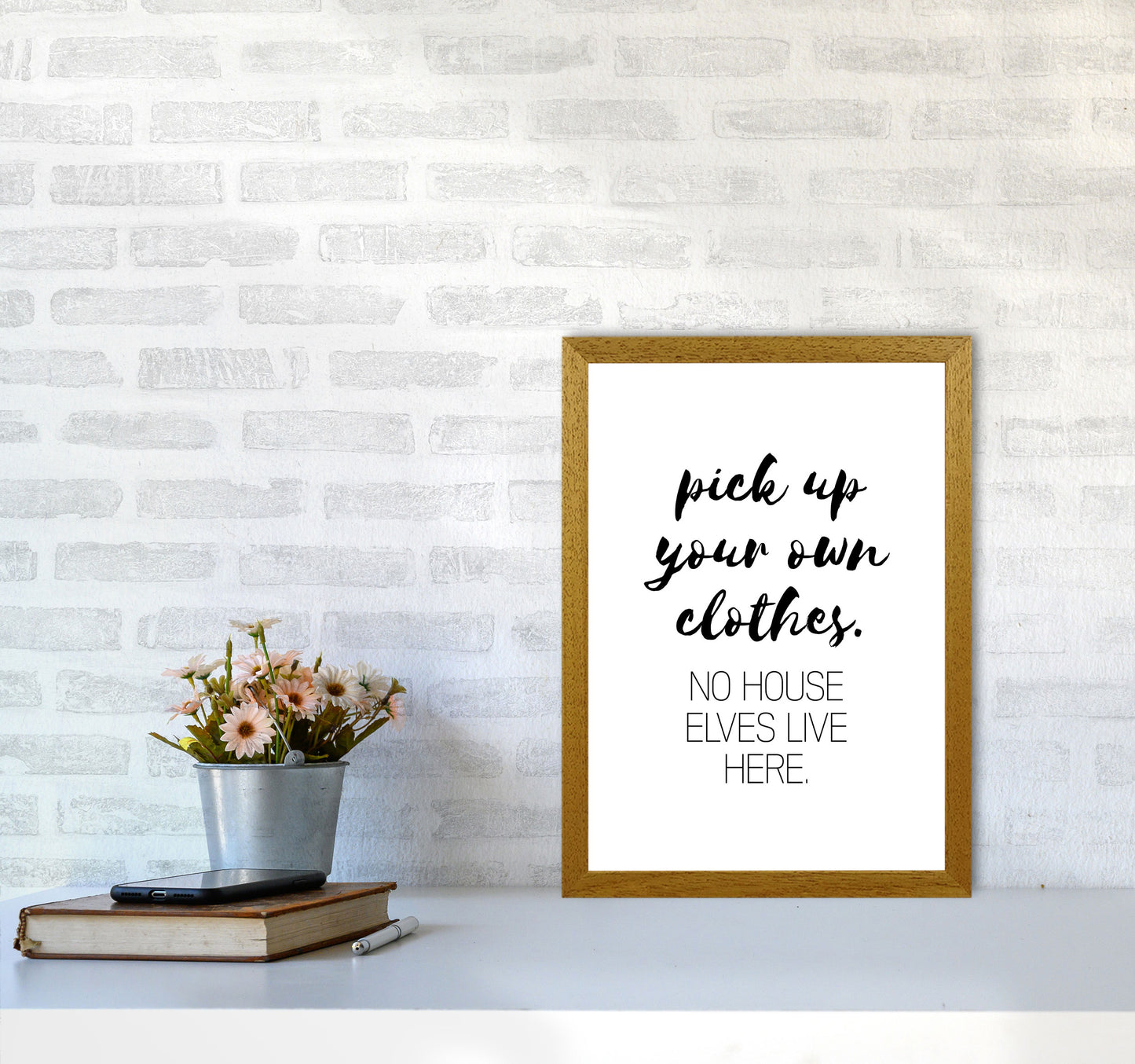 House Elves, Bathroom Framed Typography Wall Art Print A3 Print Only