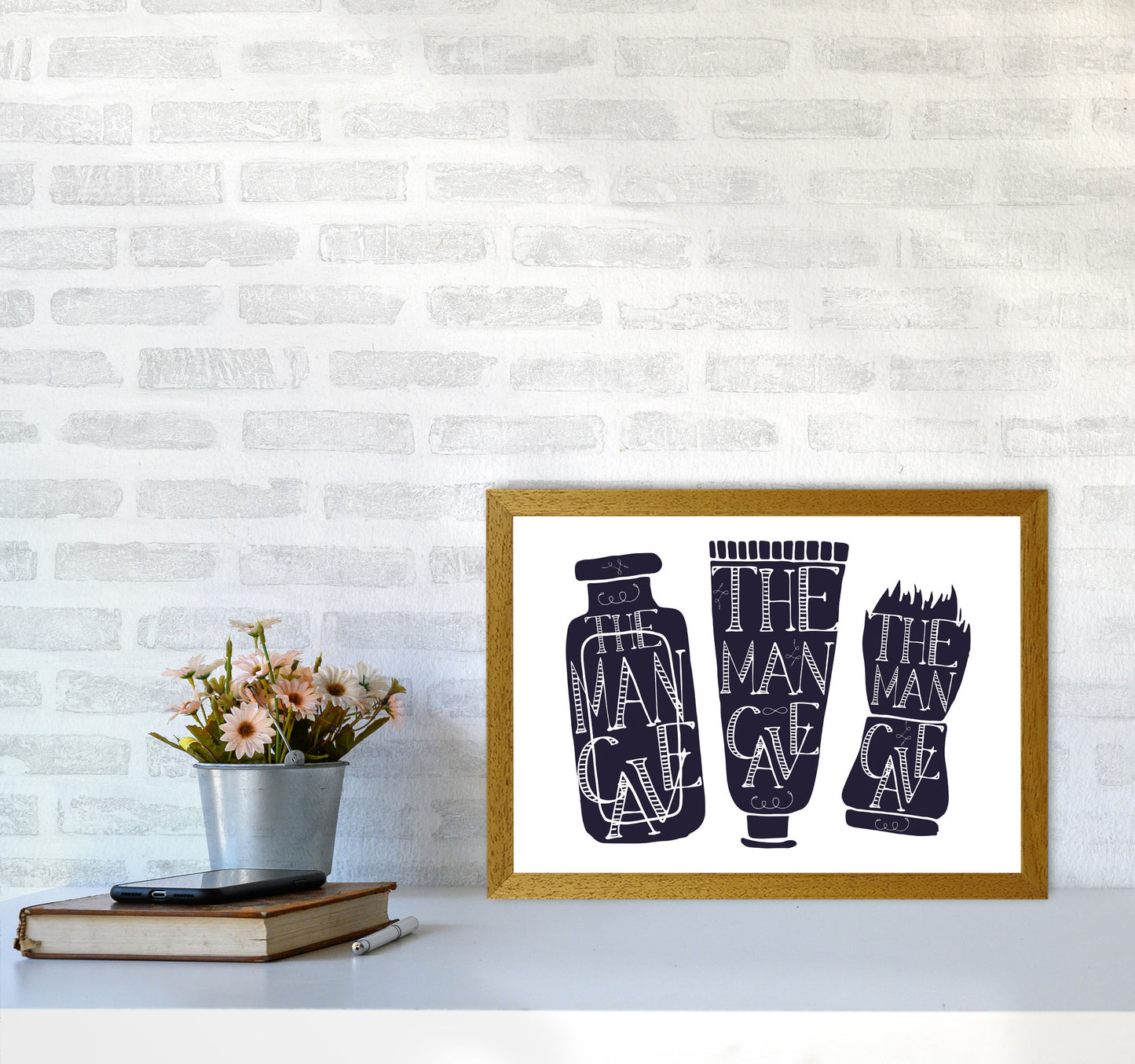 The Man Cave 4 Modern Print, Framed Bathroom Wall Art A3 Print Only