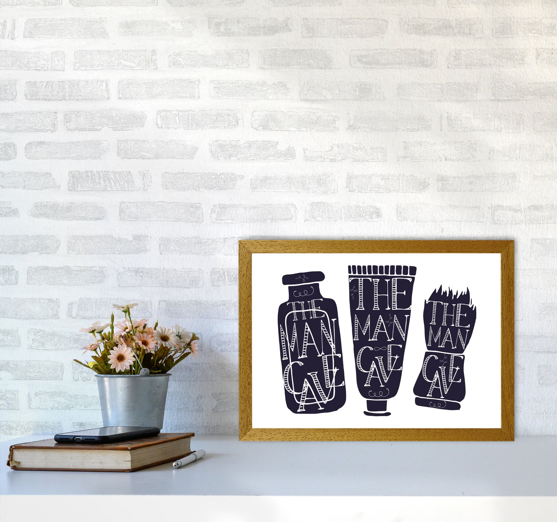 The Man Cave 4 Modern Print, Framed Bathroom Wall Art A3 Print Only