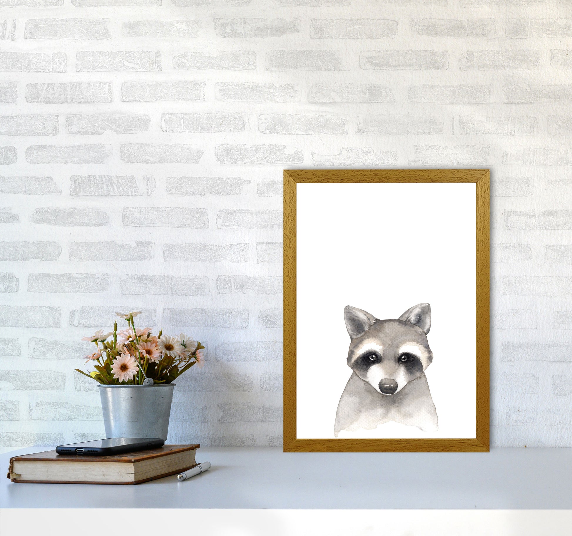 Forest Friends, Cute Raccoon Modern Print Animal Art Print A3 Print Only
