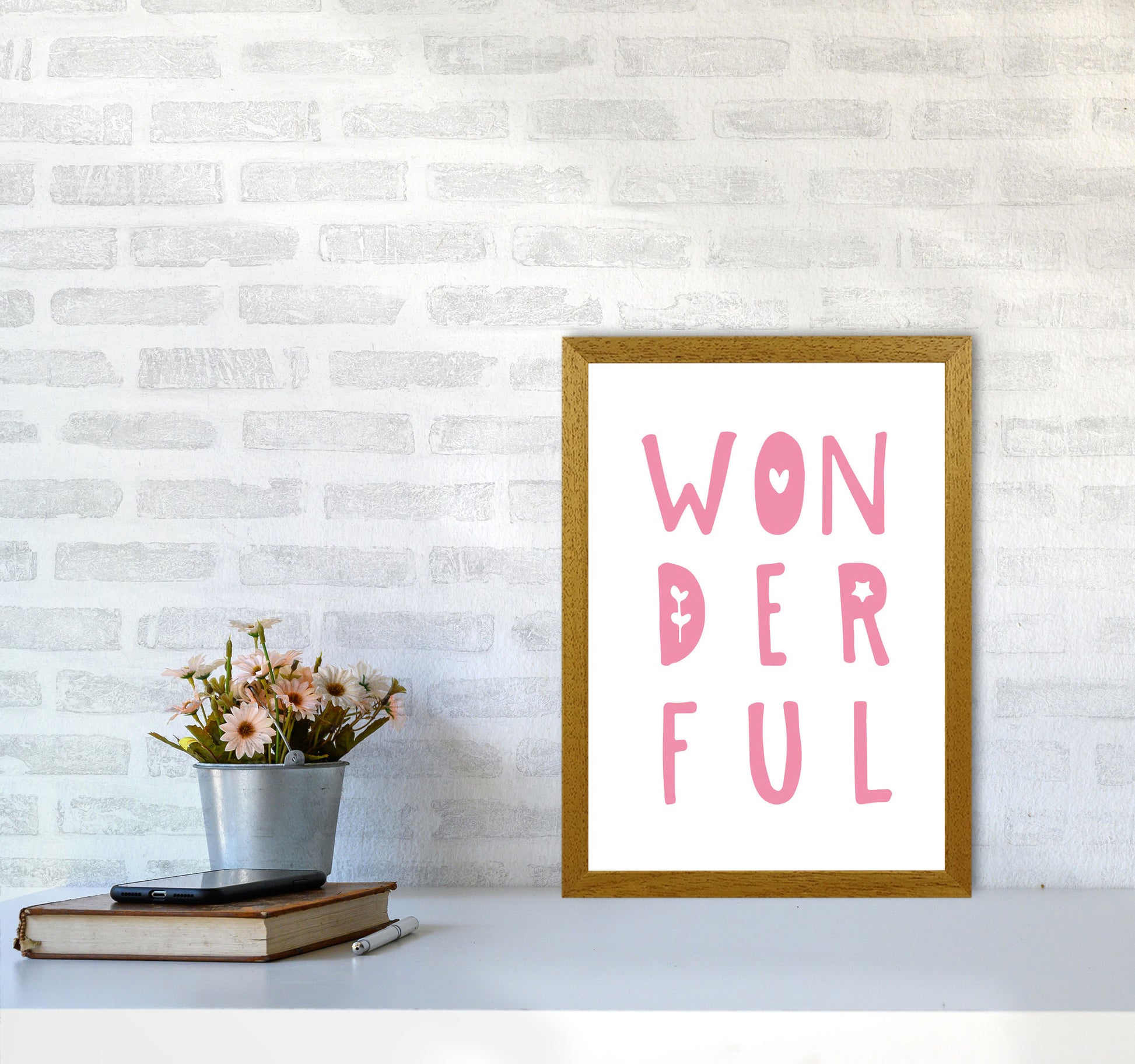 Wonderful Pink Framed Nursey Wall Art Print A3 Print Only