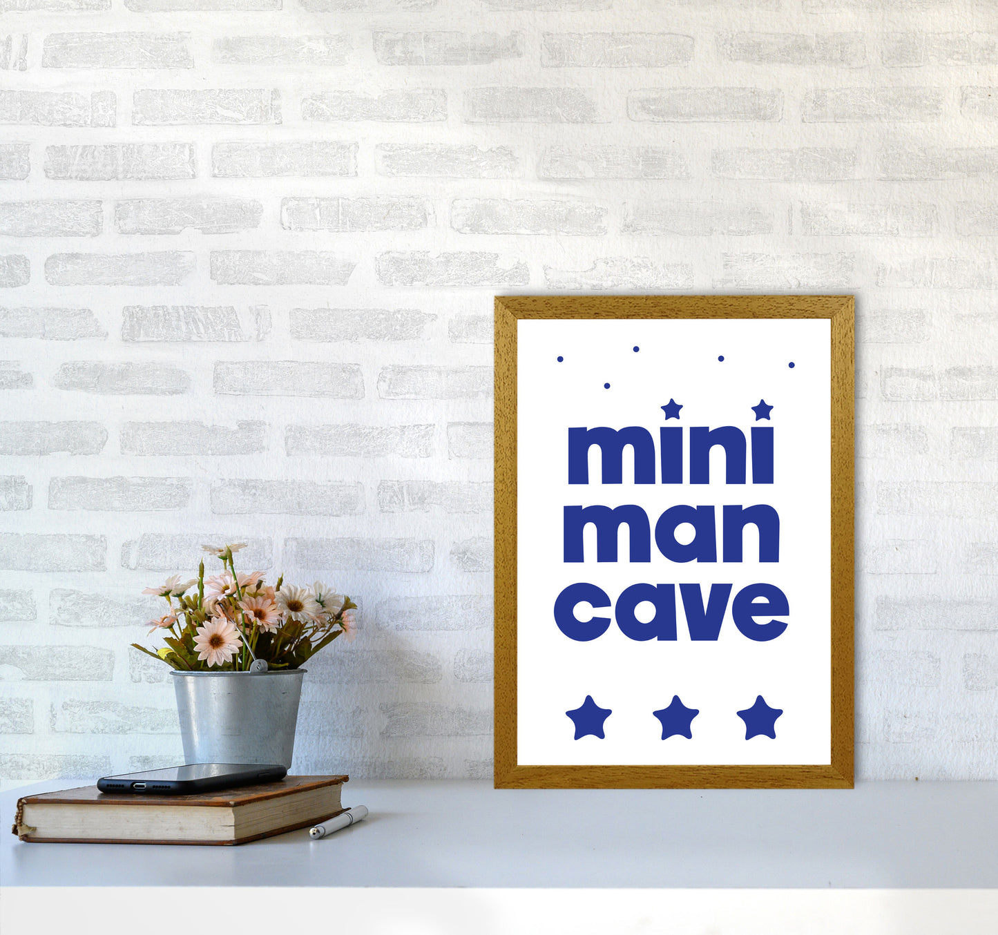 Mini Man Cave Navy Framed Nursey Wall Art Print A3 Print Only