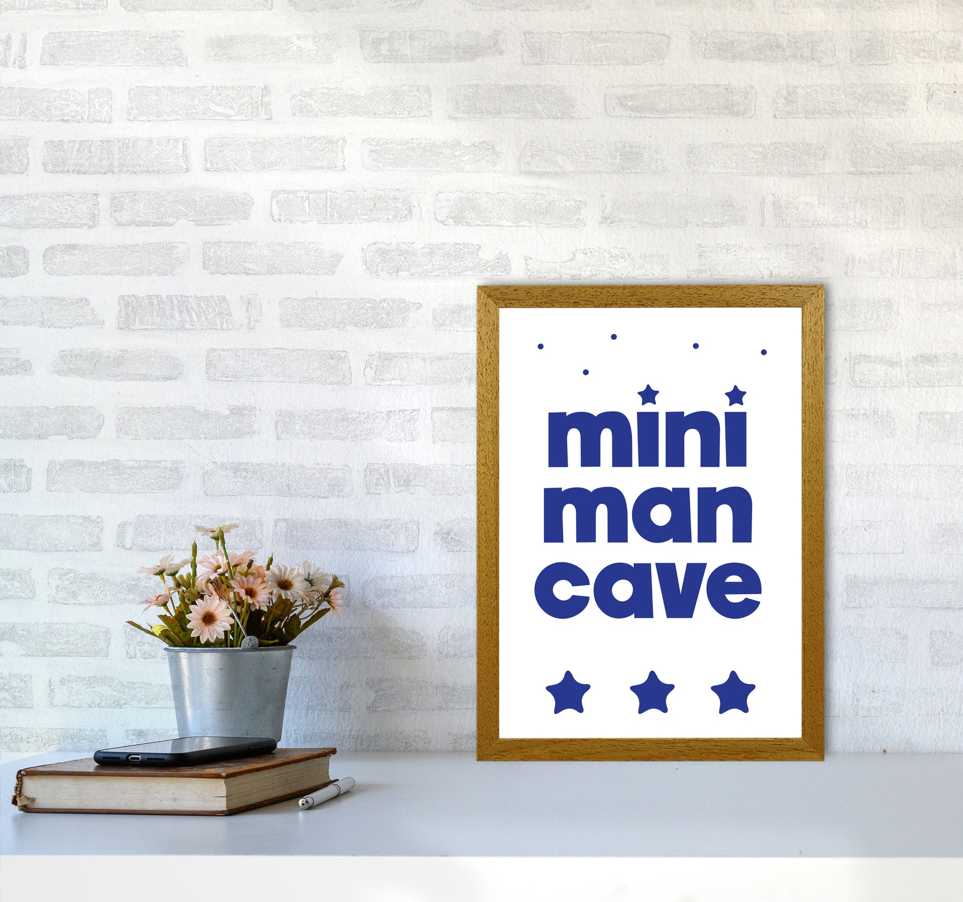 Mini Man Cave Navy Framed Nursey Wall Art Print A3 Print Only