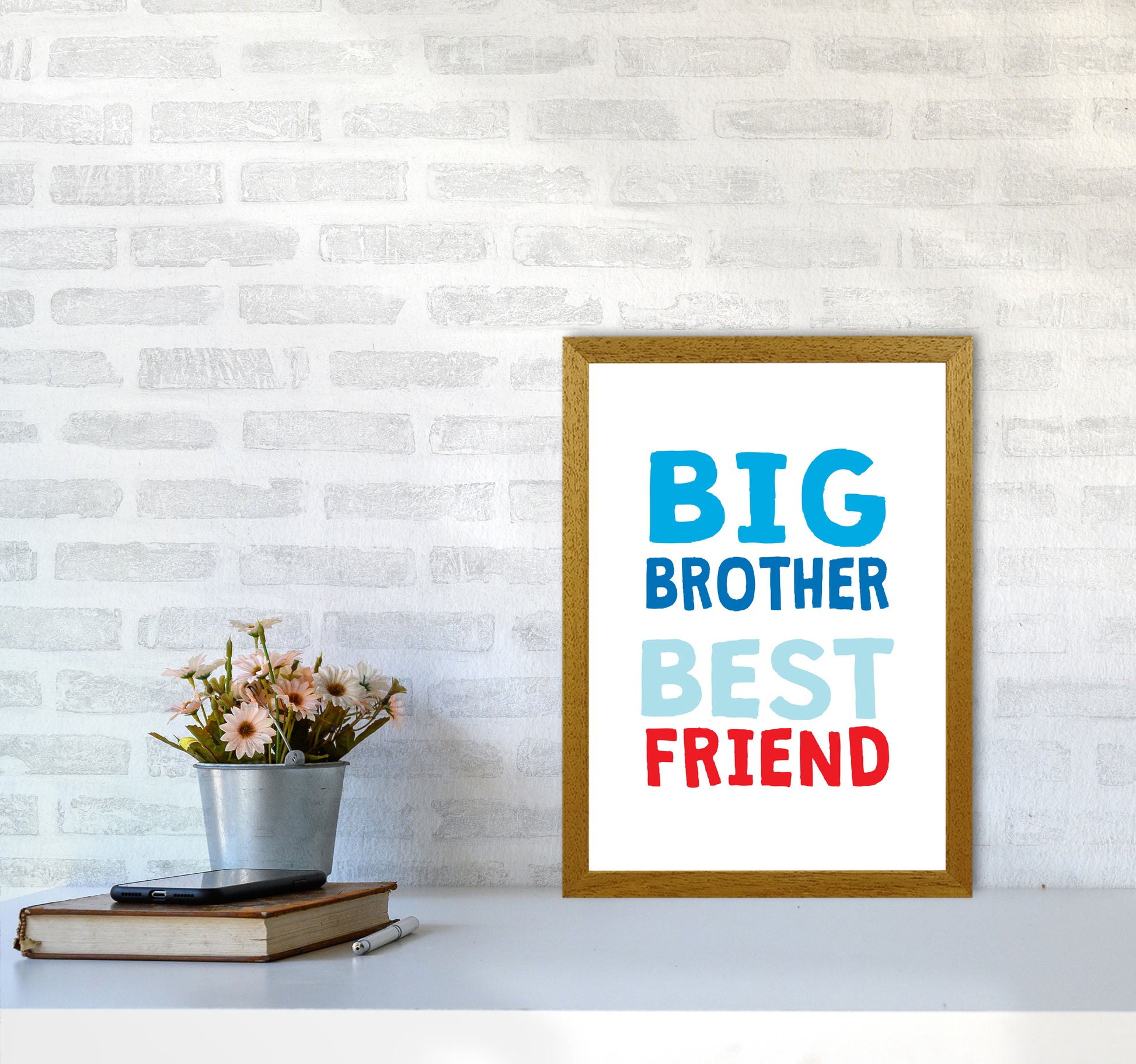 Big Brother Best Friend Blue Framed Typography Wall Art Print A3 Print Only