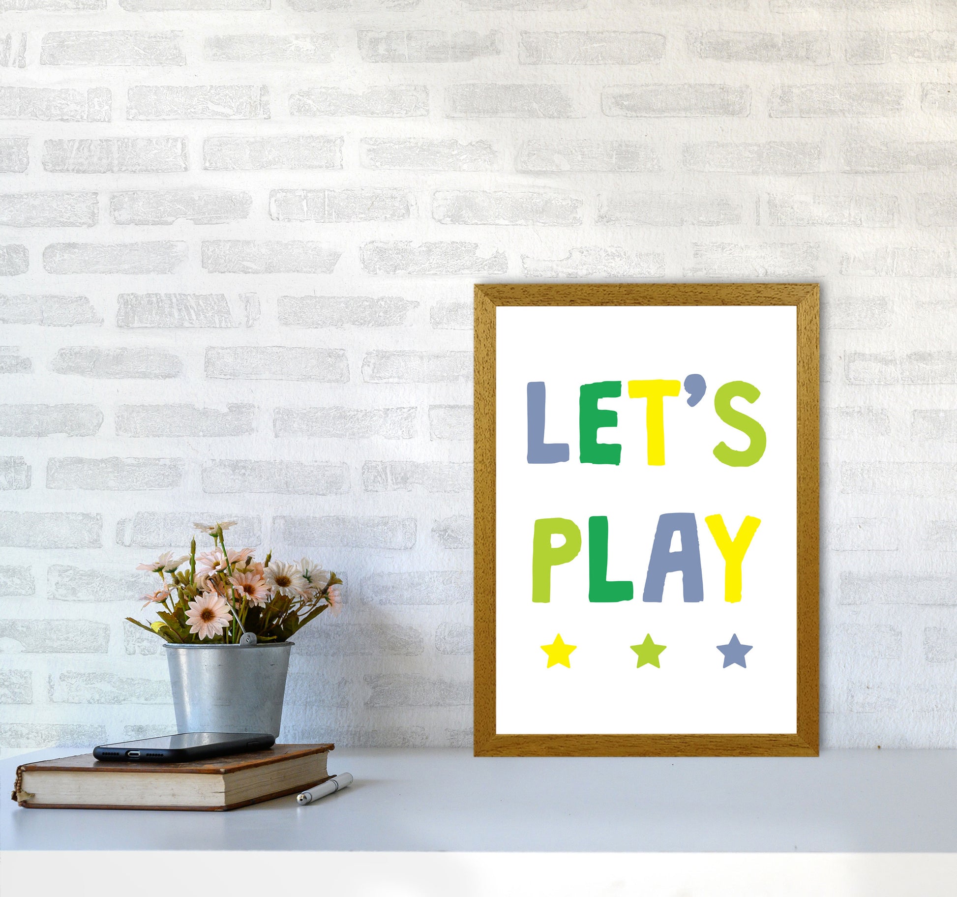 Let&#39;s Play Greens Framed Nursey Wall Art Print A3 Print Only