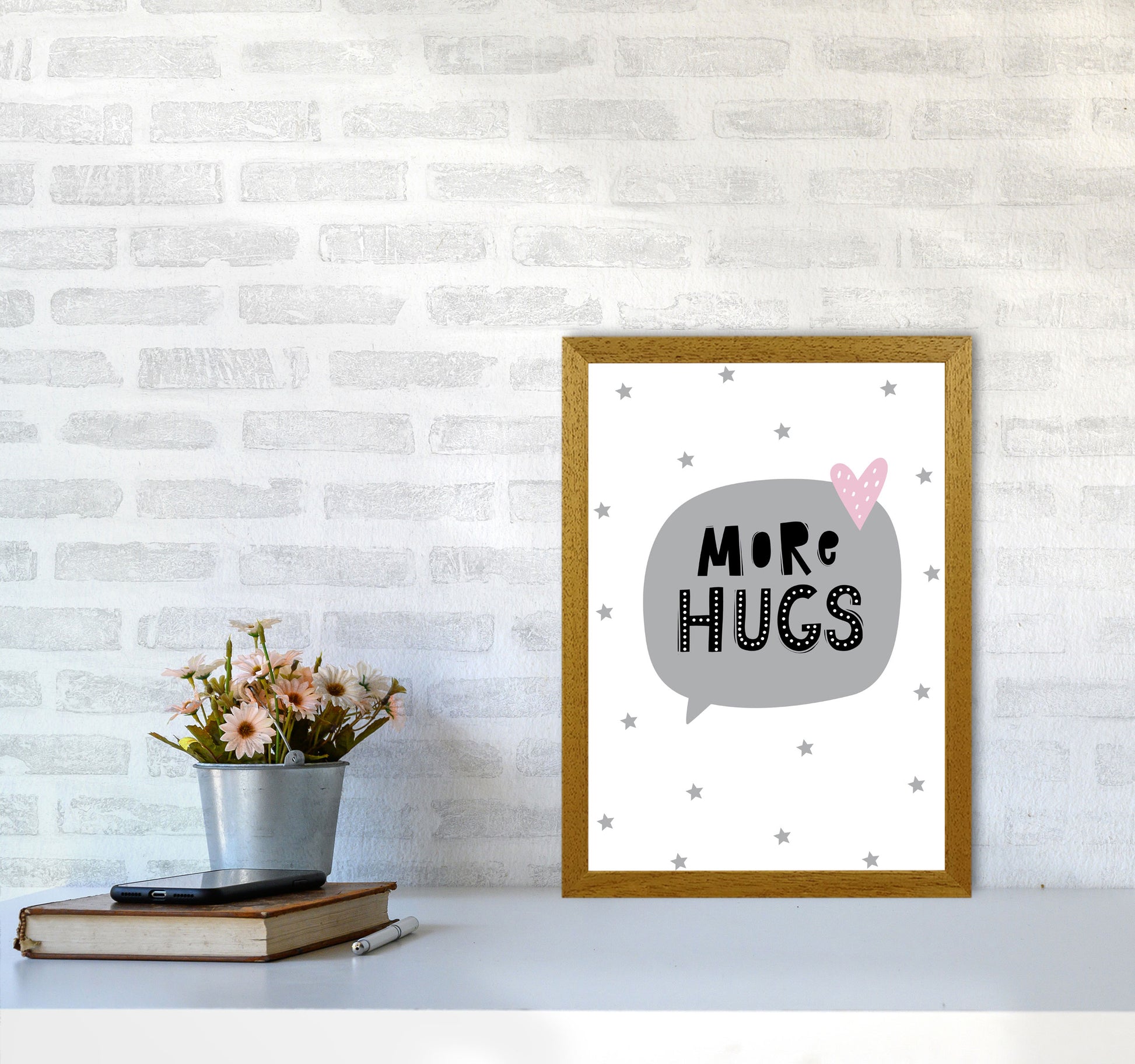 More Hugs Speech Bubble Framed Typography Wall Art Print A3 Print Only