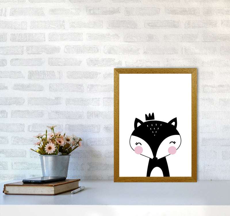 Scandi Black Fox With Crown Framed Nursey Wall Art Print A3 Print Only