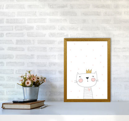 Scandi Cute Cat With Crown And Stars Framed Nursey Wall Art Print A3 Print Only