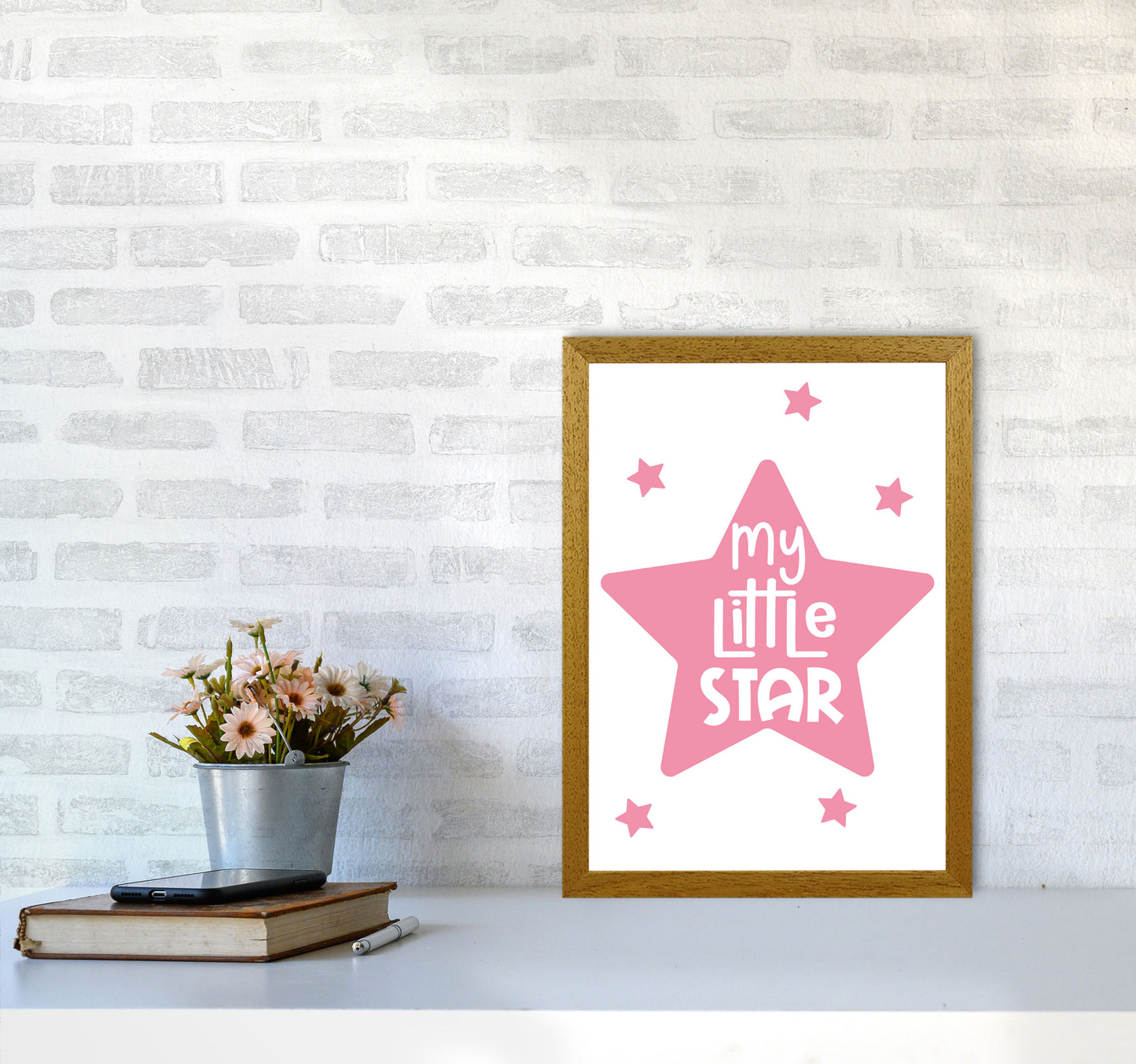 My Little Star Pink Framed Nursey Wall Art Print A3 Print Only