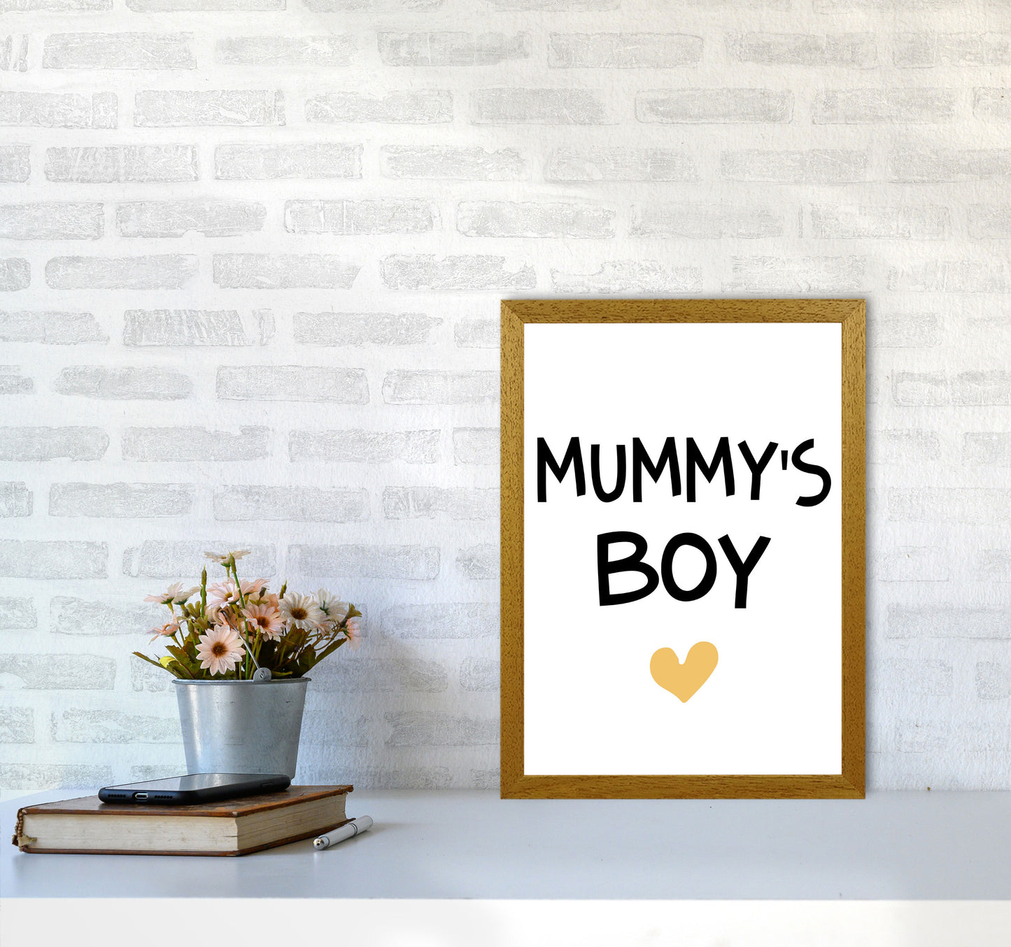 Mummy&#39;s Boy Mustard Framed Nursey Wall Art Print A3 Print Only