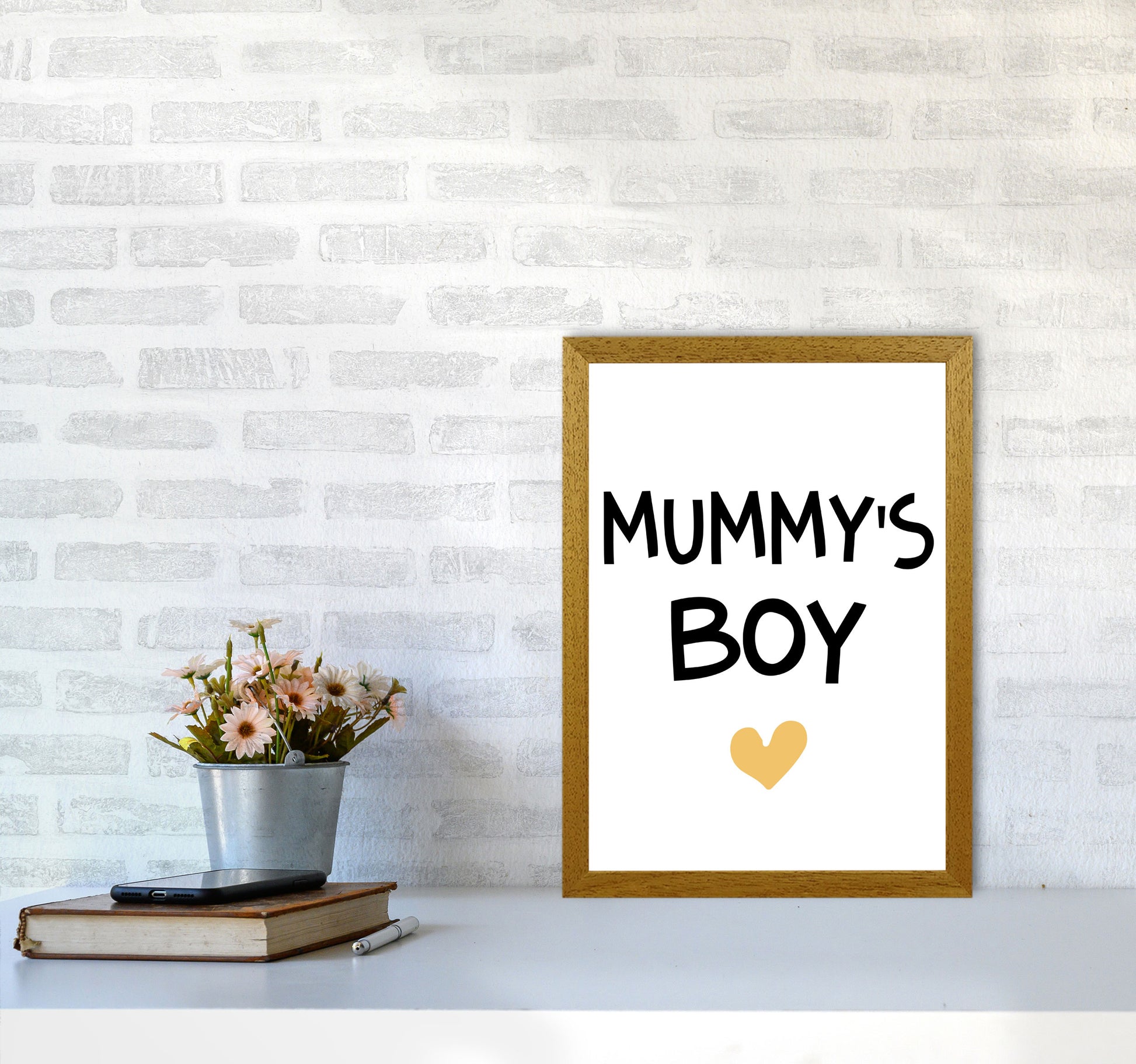 Mummy&#39;s Boy Mustard Framed Nursey Wall Art Print A3 Print Only