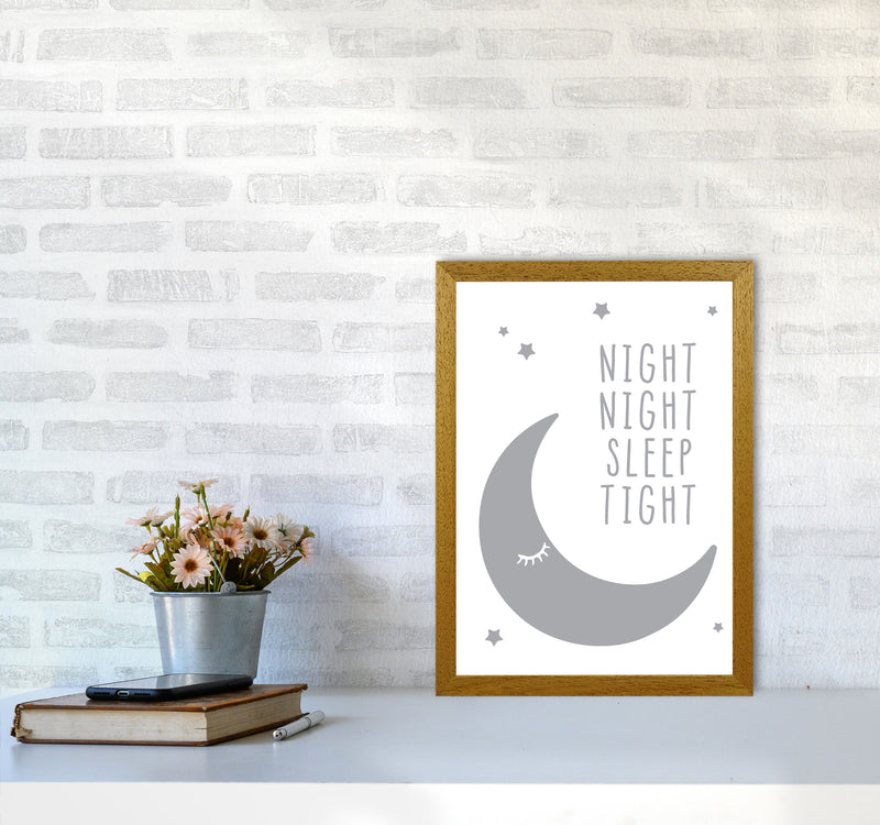 Night Night Moon Grey Framed Nursey Wall Art Print A3 Print Only