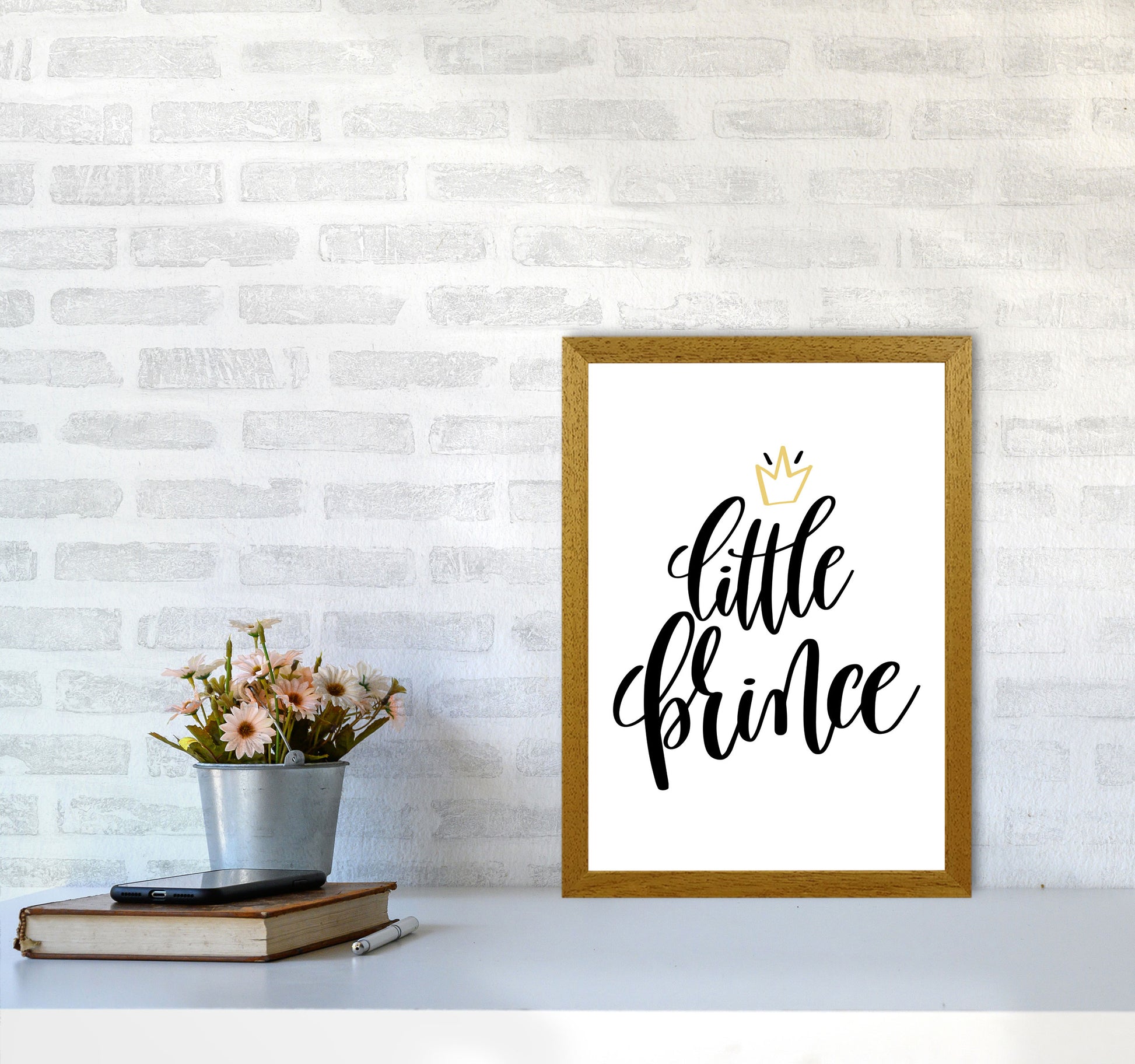 Little Prince Gold Crown Framed Nursey Wall Art Print A3 Print Only