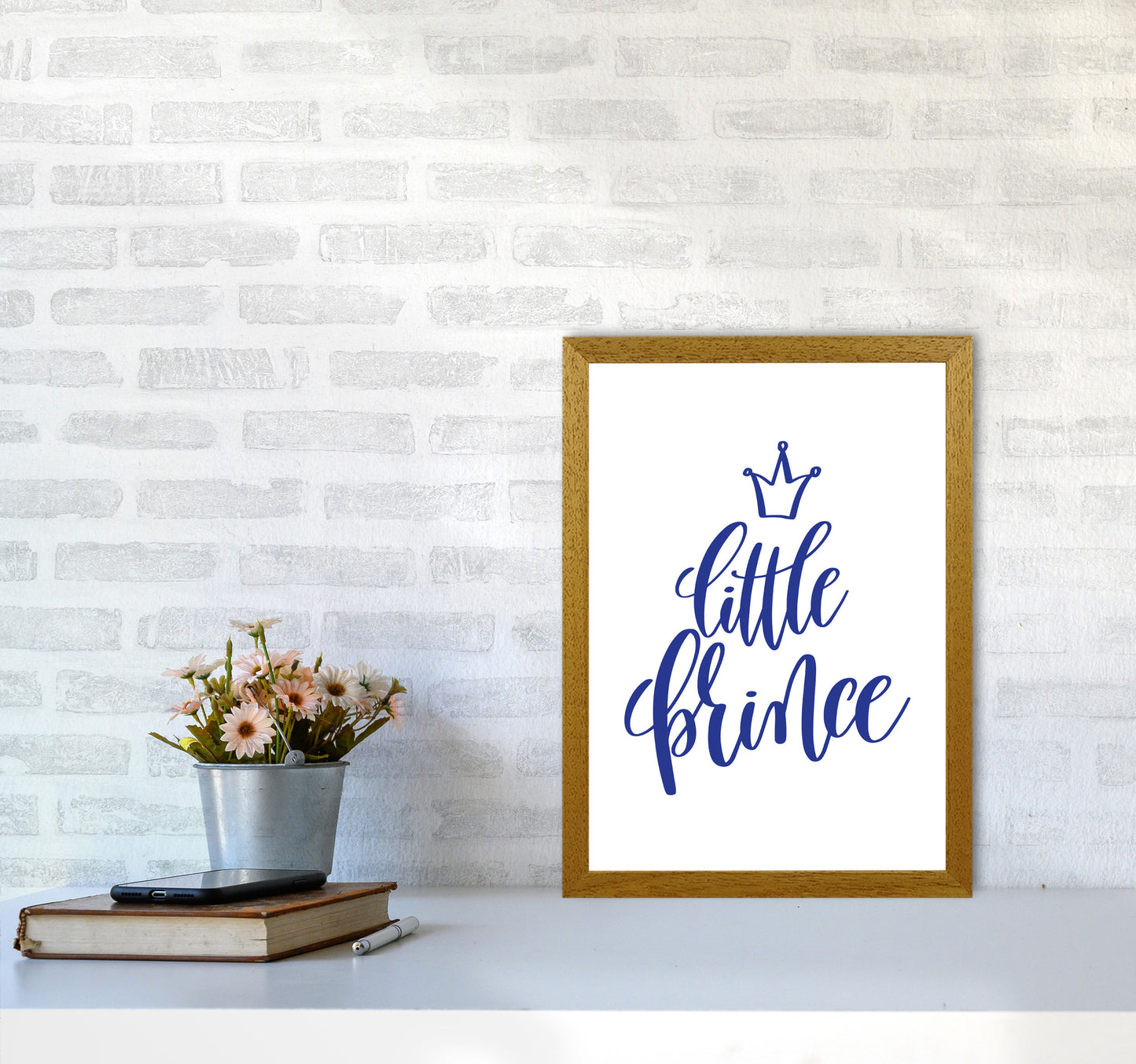 Little Prince Navy Framed Nursey Wall Art Print A3 Print Only