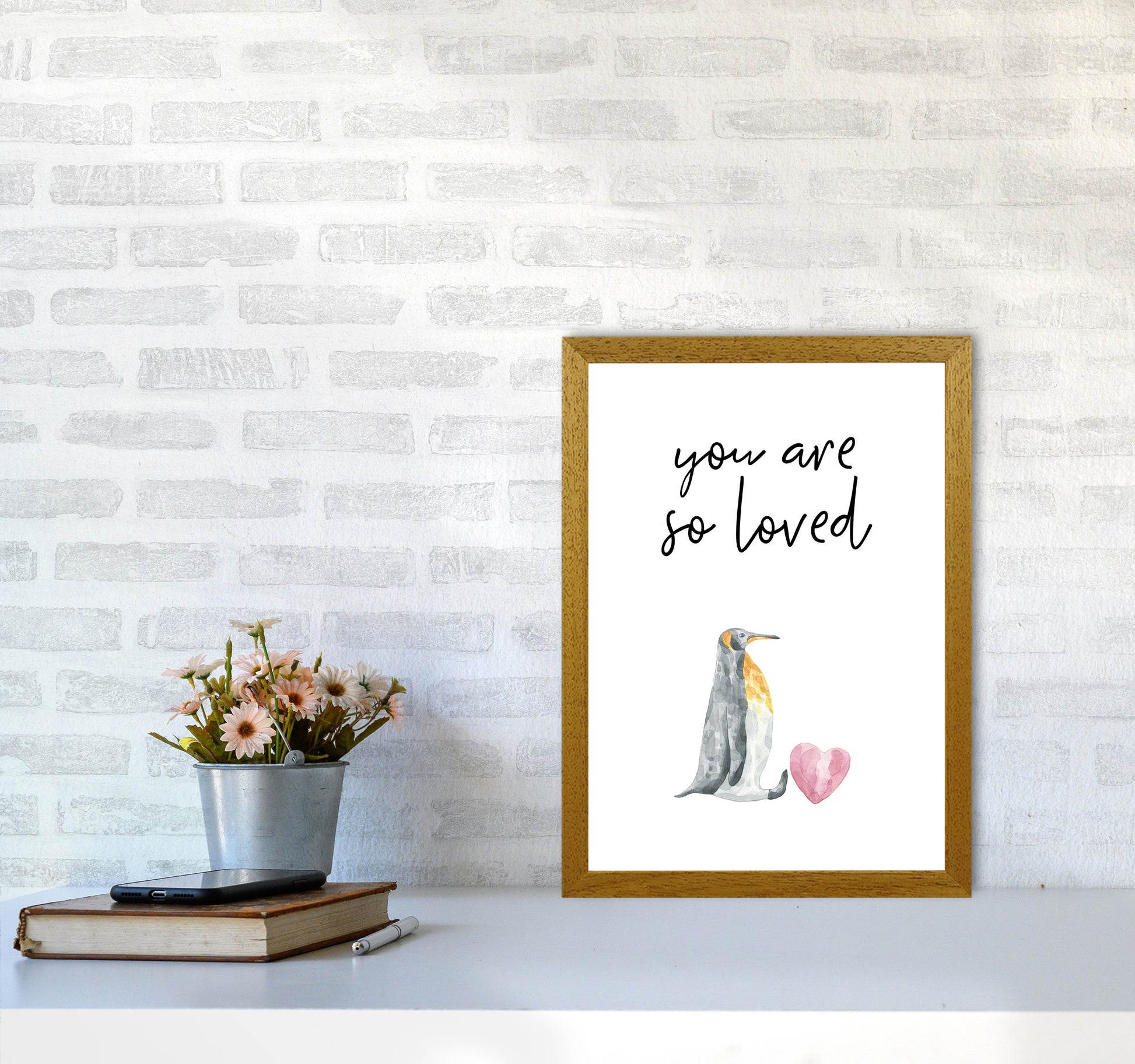 Penguin You Are So Loved Framed Nursey Wall Art Print A3 Print Only