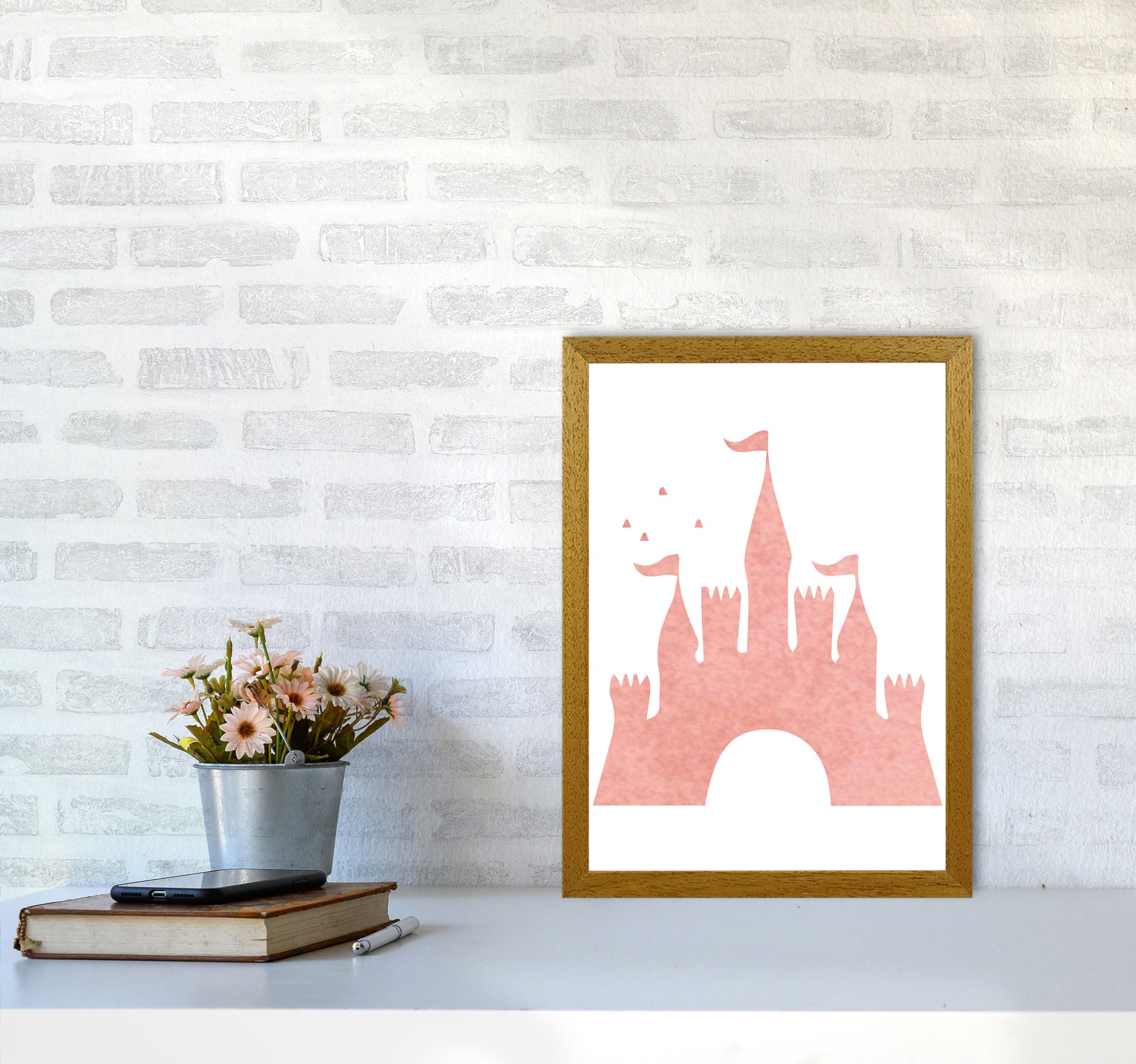 Peach Castle Watercolour Modern Print A3 Print Only