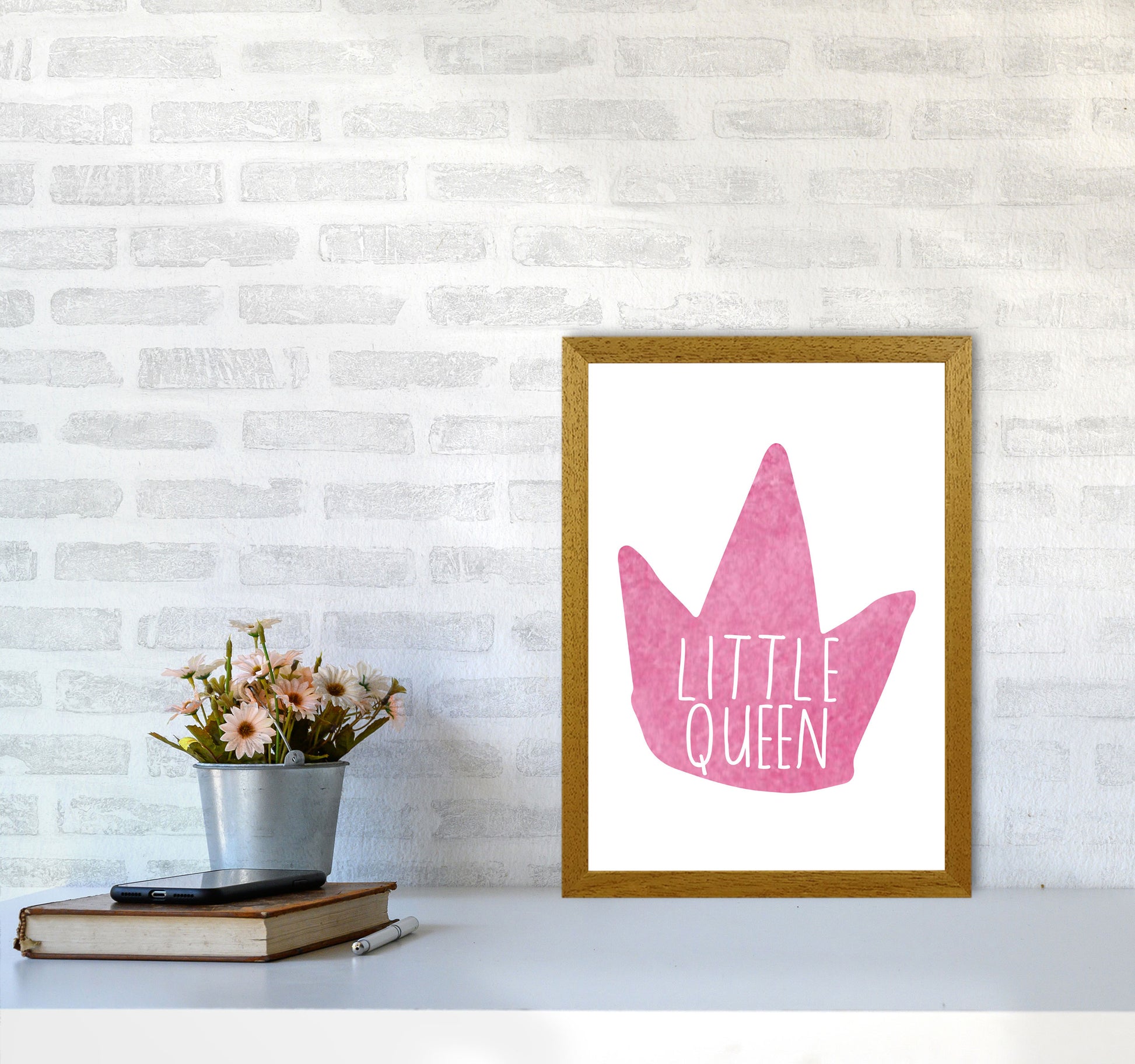 Little Queen Pink Crown Watercolour Modern Print A3 Print Only