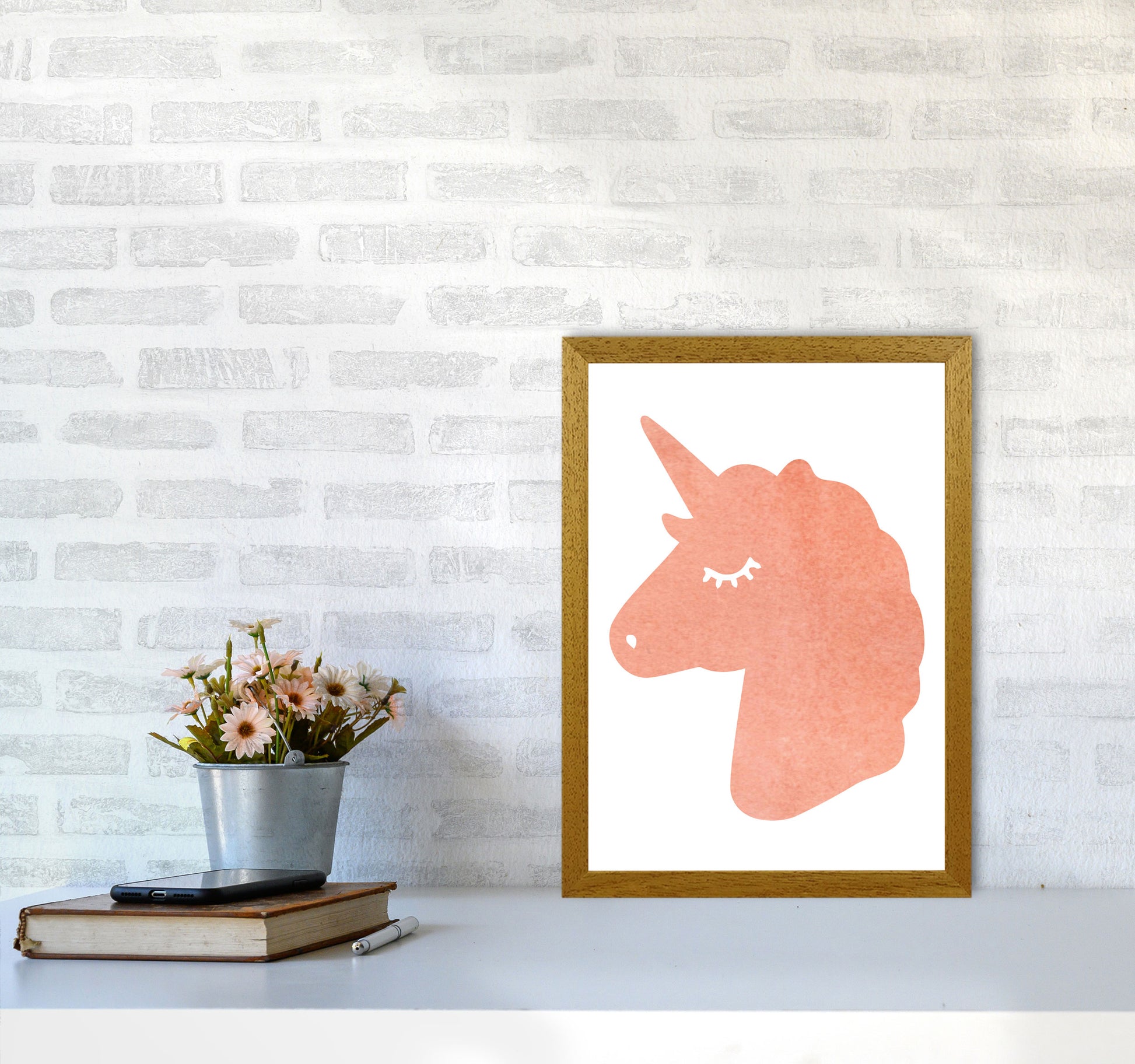 Unicorn Peach Silhouette Watercolour Modern Print A3 Print Only