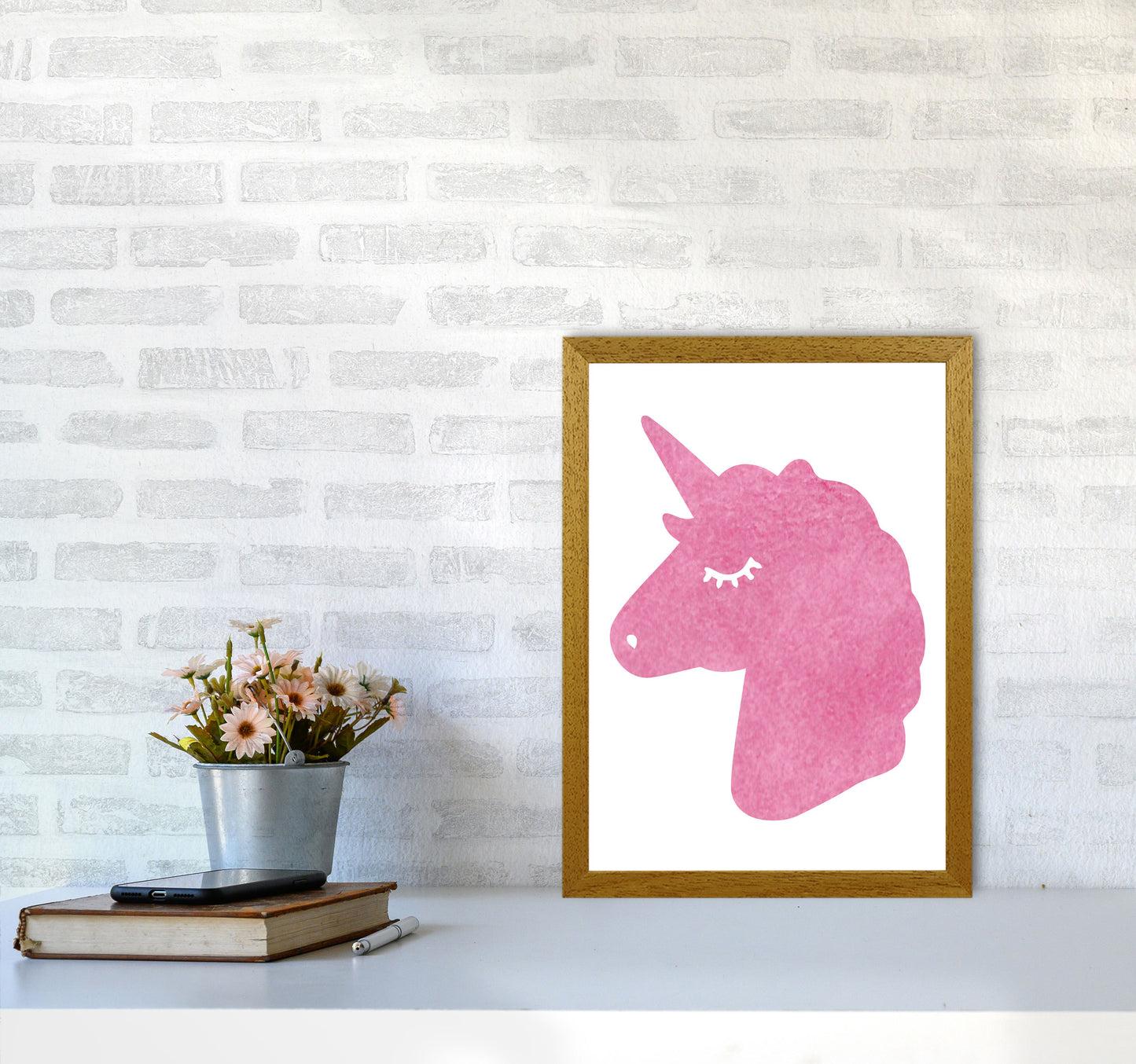 Unicorn Pink Silhouette Watercolour Modern Print A3 Print Only