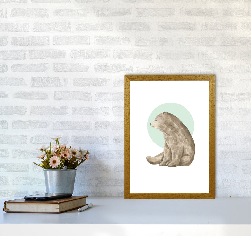 Watercolour Bear With Green Circle Modern Print Animal Art Print A3 Print Only
