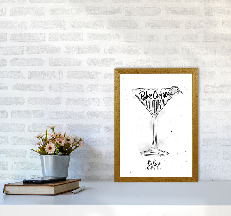 Blue Lagoon Cocktail Modern Print, Framed Kitchen Wall Art A3 Print Only