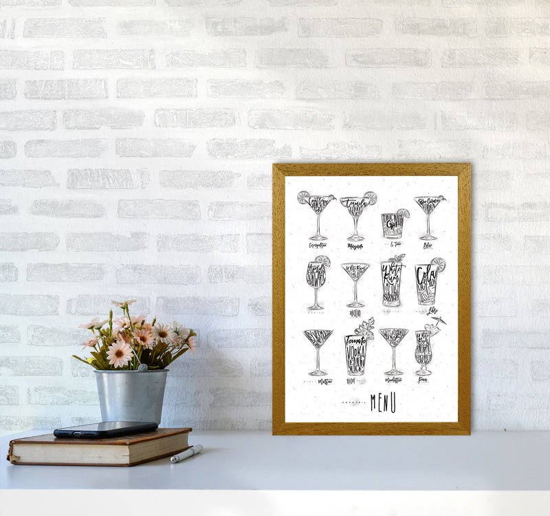 Cocktails Menu Modern Print, Framed Kitchen Wall Art A3 Print Only