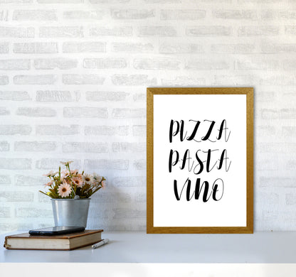 Pizza Pasta Vino Modern Print, Framed Kitchen Wall Art A3 Print Only