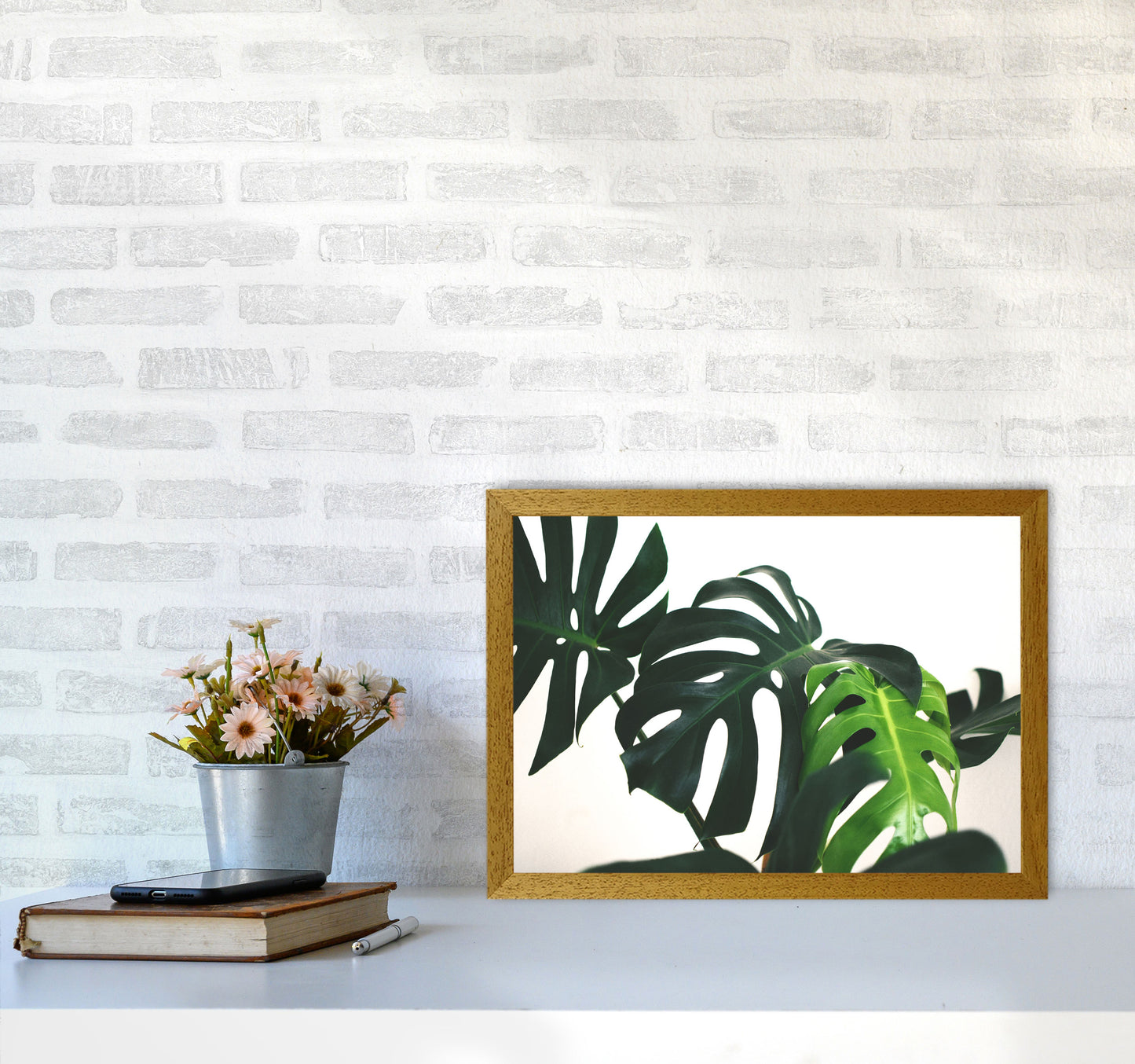Monstera Leaf Landscape Modern Print, Framed Botanical & Nature Art Print A3 Print Only