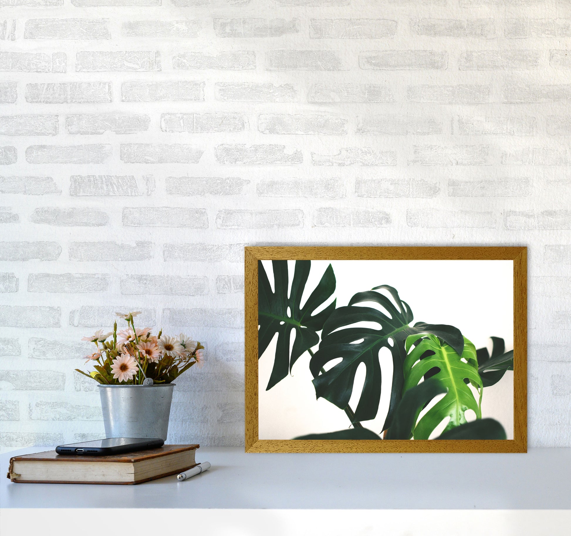 Monstera Leaf Landscape Modern Print, Framed Botanical & Nature Art Print A3 Print Only
