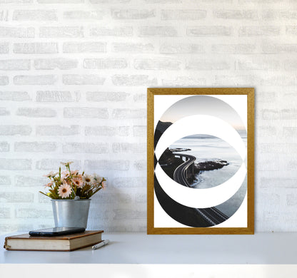 Black Road Oval Modern Print, Framed Botanical & Nature Art Print A3 Print Only