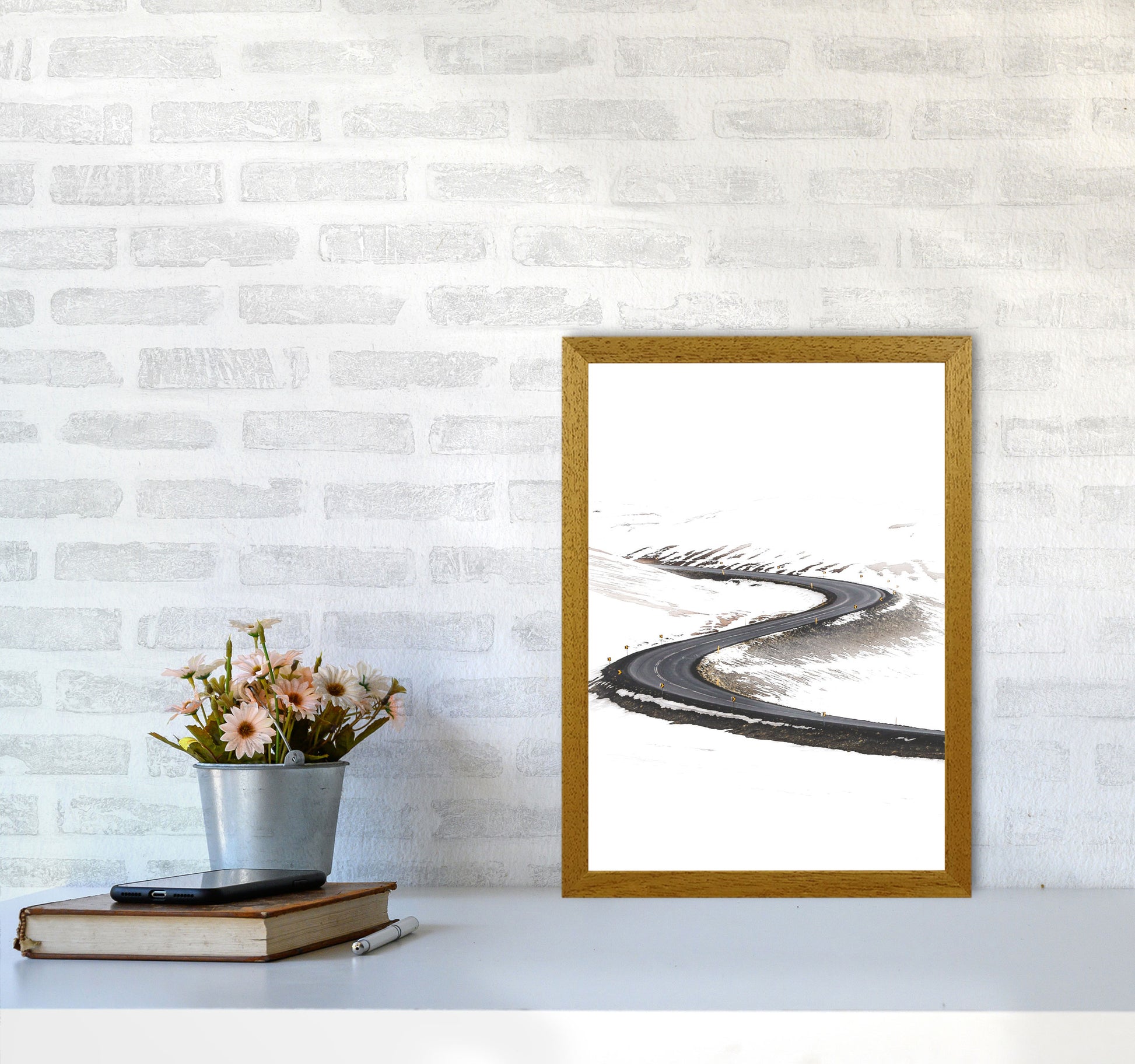 Snowy Road Pass Modern Print A3 Print Only