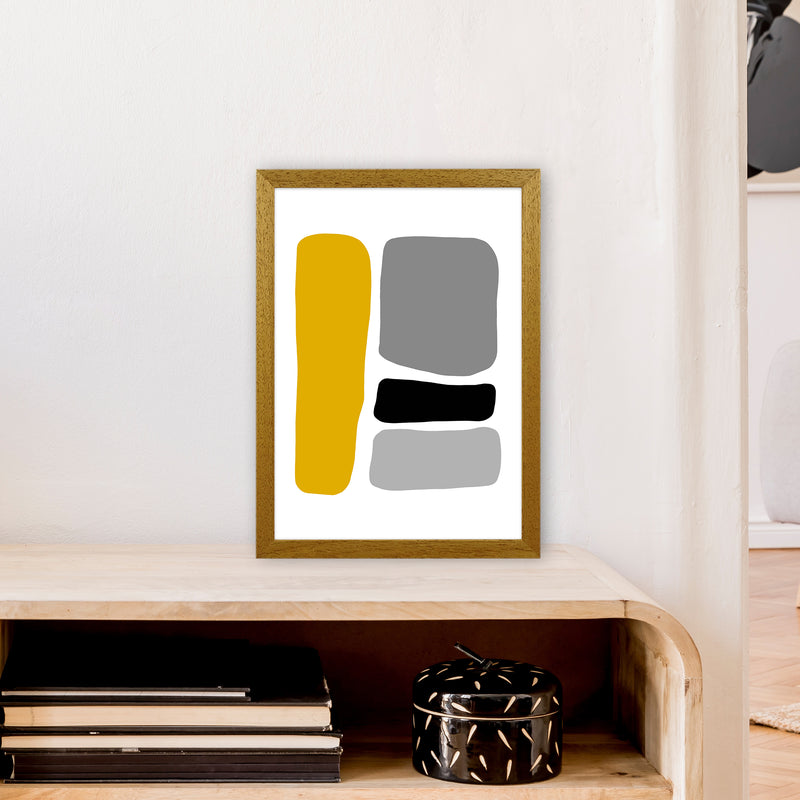 Mustard And Black Abstract Stones 1 Art Print by Pixy Paper A3 Print Only