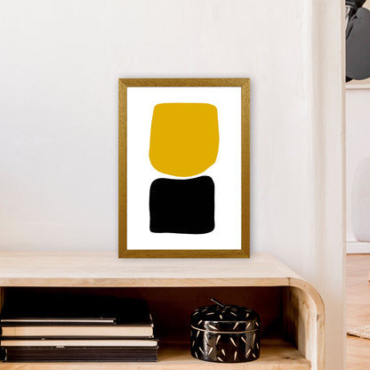 Mustard And Black Abstract Stones 3 Art Print by Pixy Paper A3 Print Only
