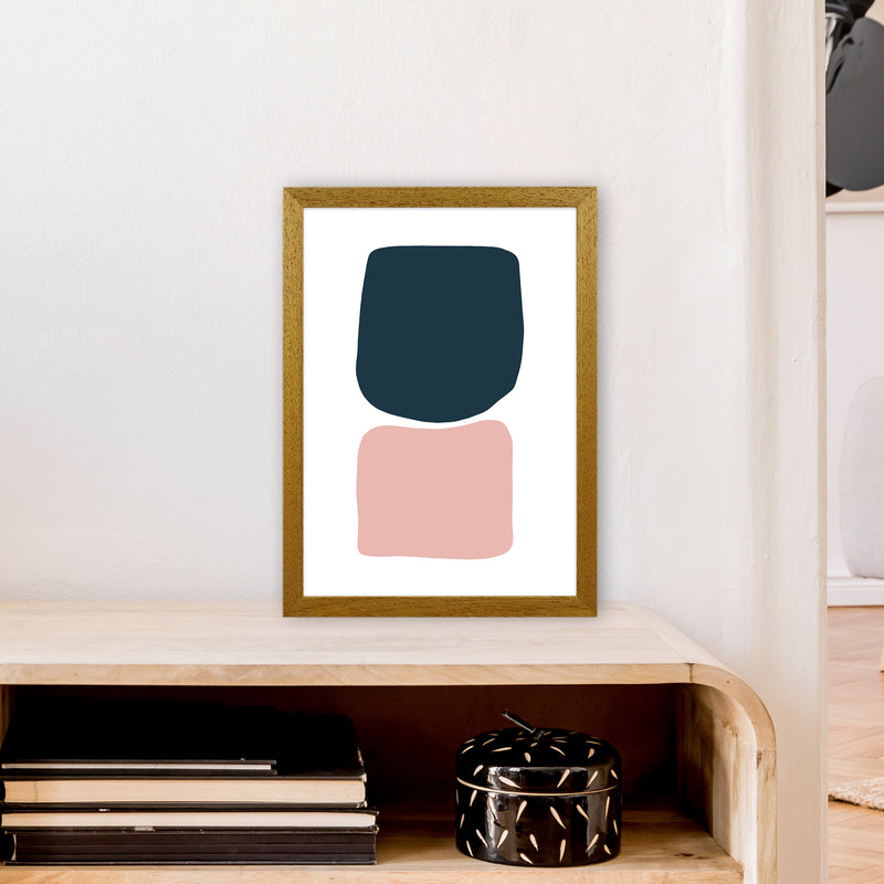 Pink And Navy Abstract Stones 2 Art Print by Pixy Paper A3 Print Only