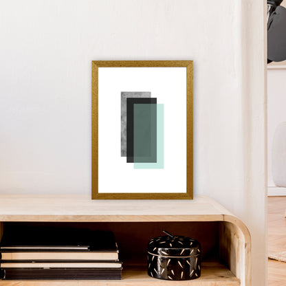 Geometric Mint And Black Rectangles  Art Print by Pixy Paper A3 Print Only