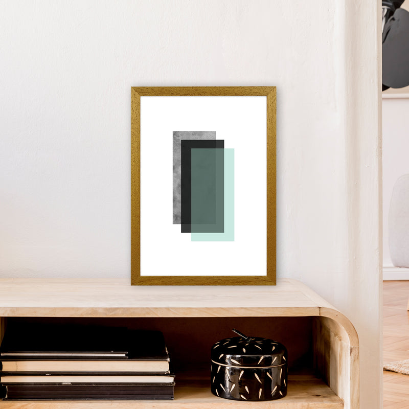 Geometric Mint And Black Rectangles  Art Print by Pixy Paper A3 Print Only