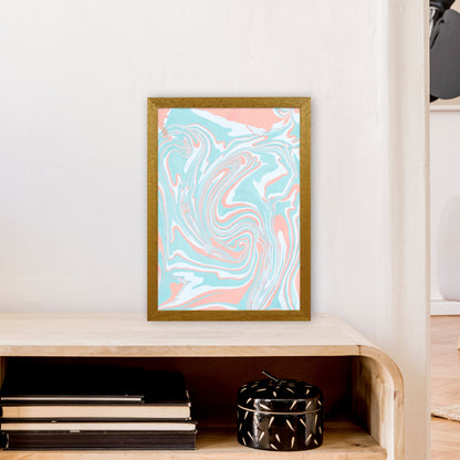 Liquid Mix Turquoise And Salmon  Art Print by Pixy Paper A3 Print Only