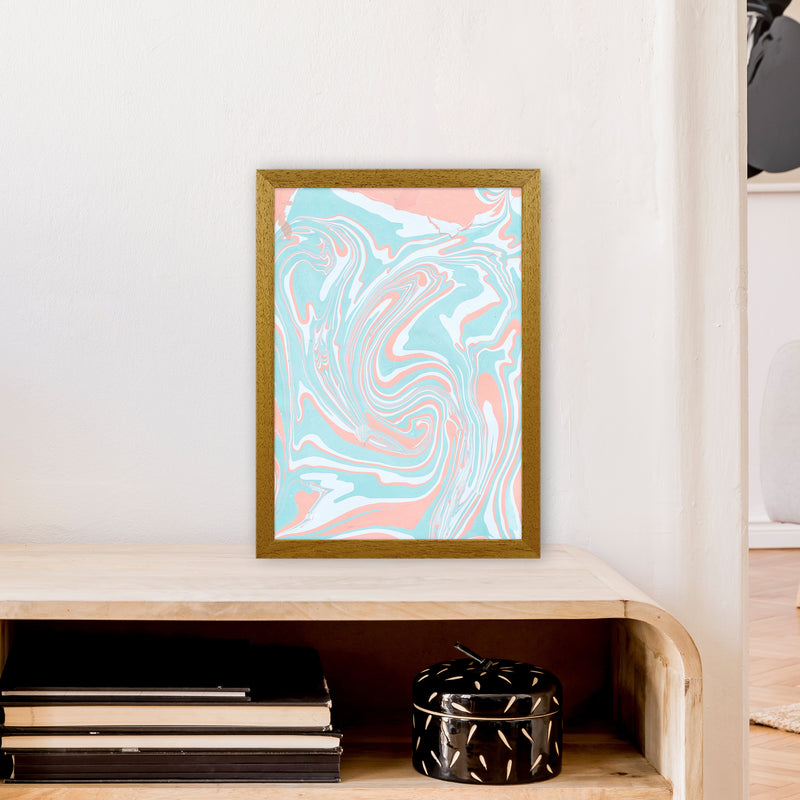 Liquid Mix Turquoise And Salmon  Art Print by Pixy Paper A3 Print Only