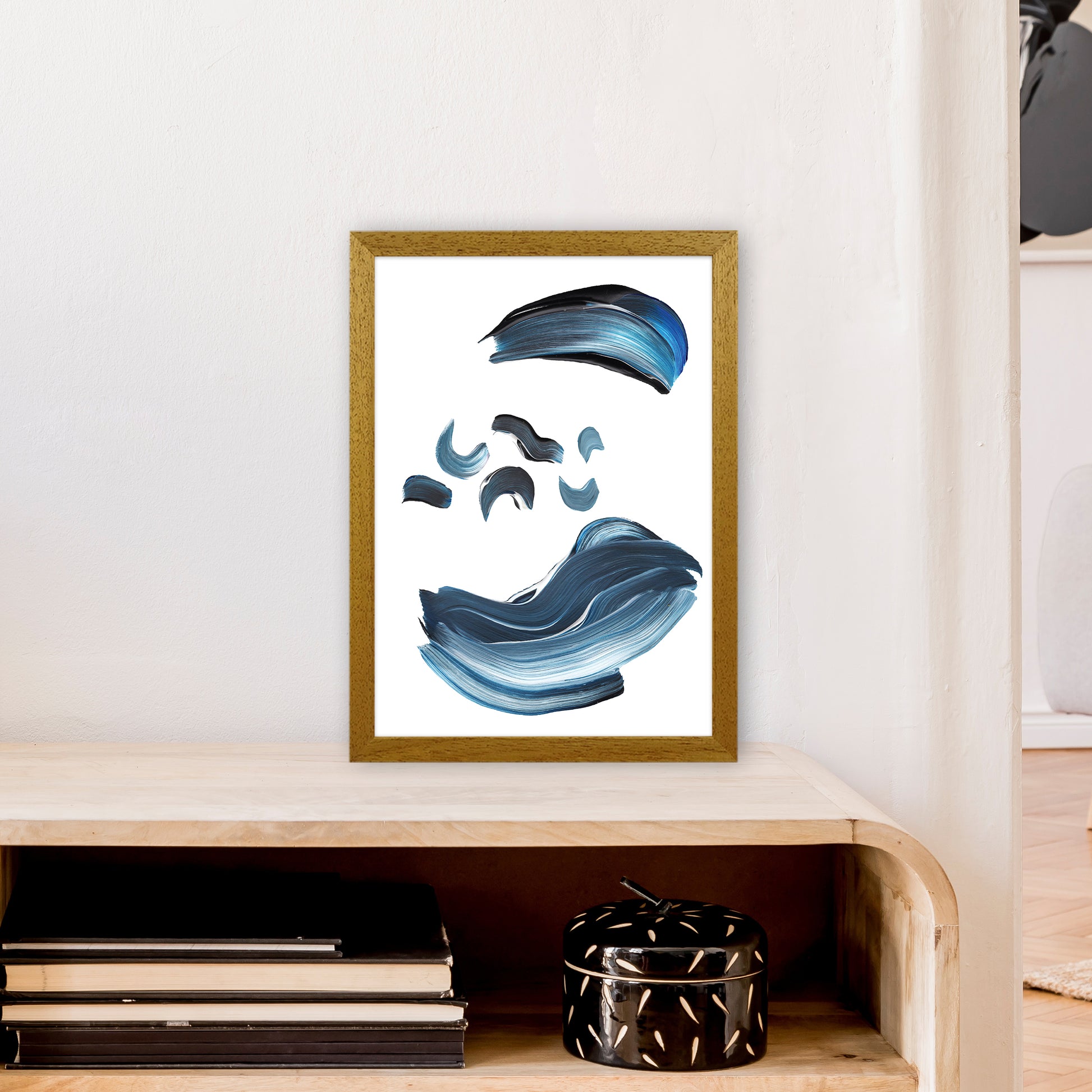 Dark Blue And Grey Paint Strokes  Art Print by Pixy Paper A3 Print Only