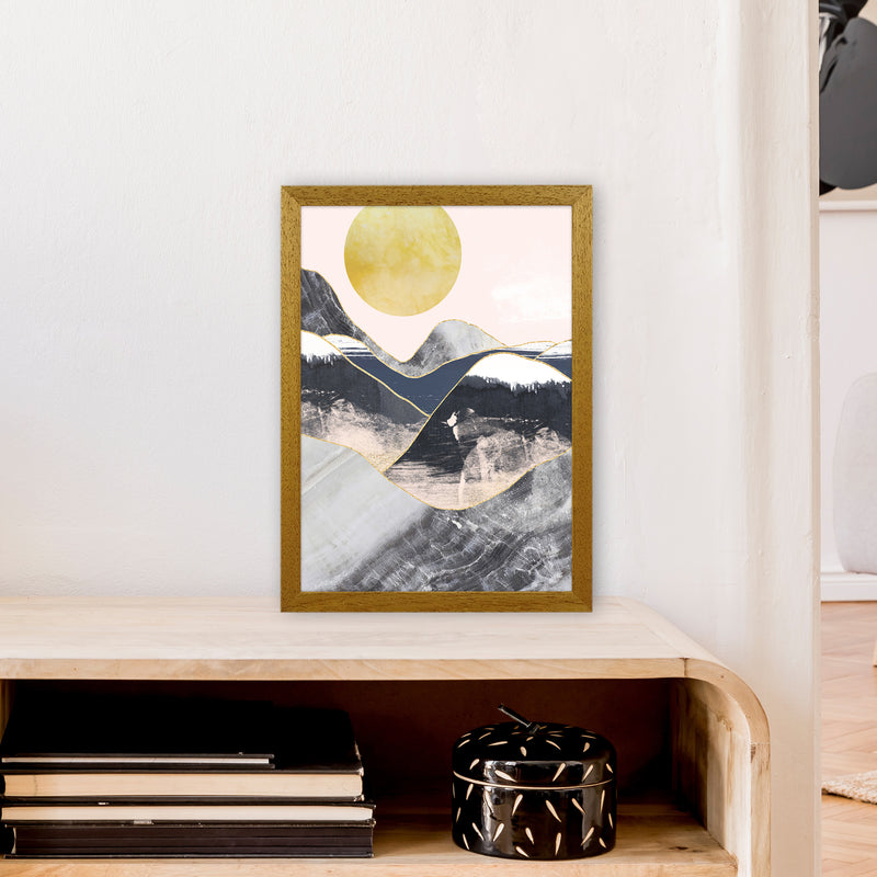 Gold Moon Navy Marble Mountains  Art Print by Pixy Paper A3 Print Only