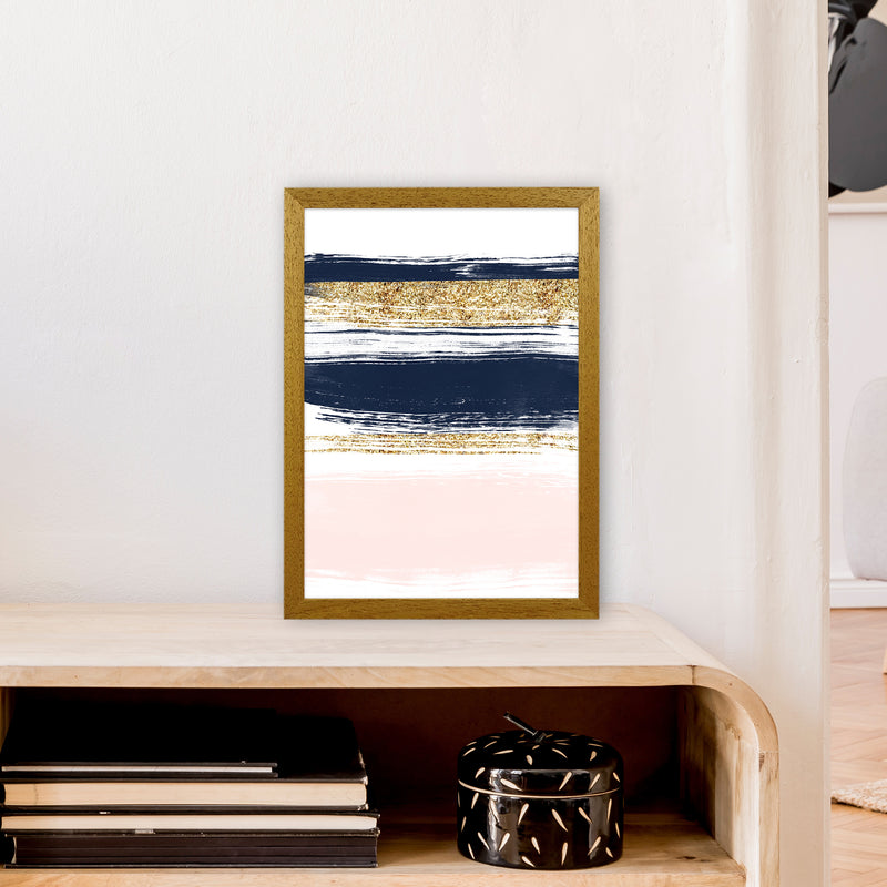 Lux Navy And Pink Paint Stripes  Art Print by Pixy Paper A3 Print Only