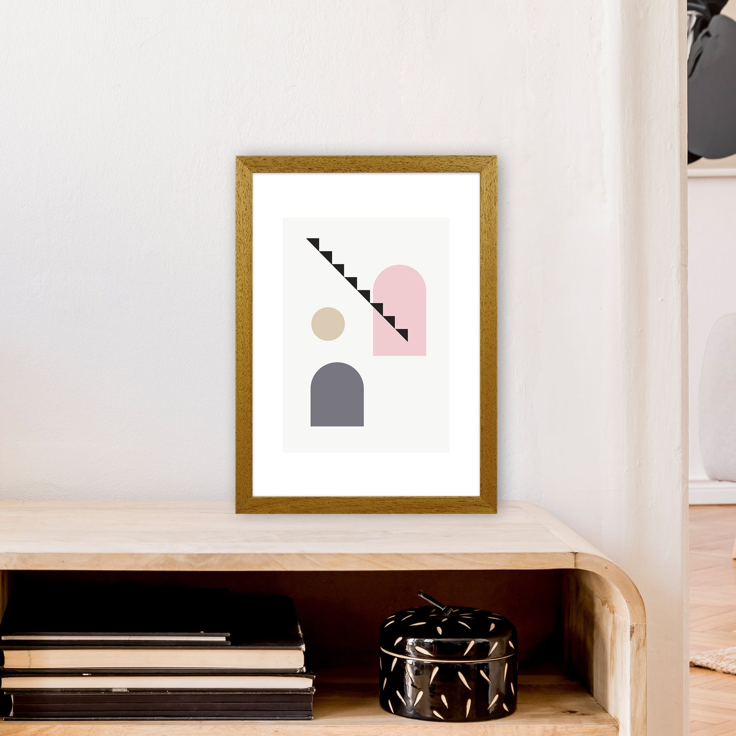 Mila Pink Stairs Left N4  Art Print by Pixy Paper A3 Print Only