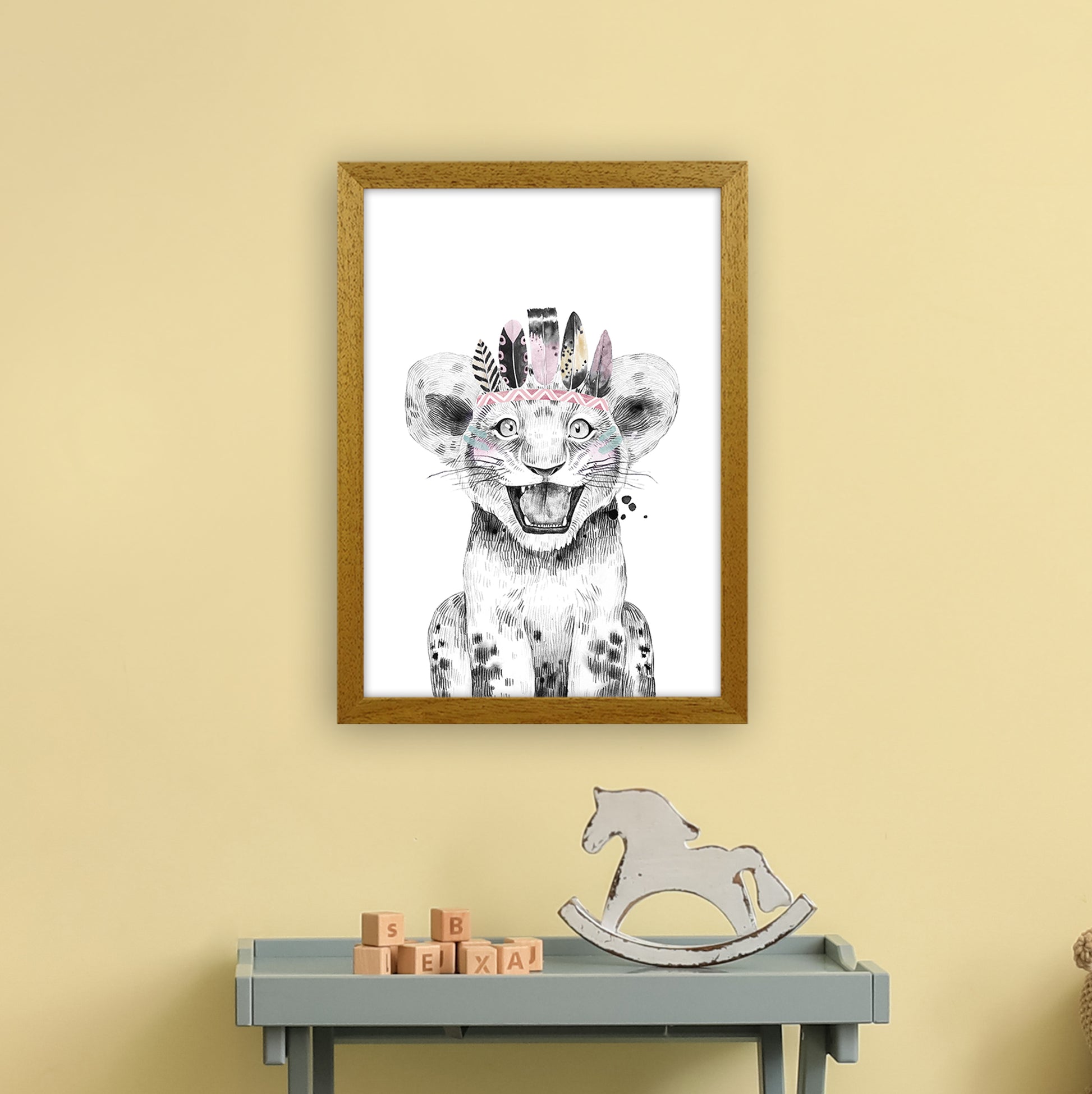 Safari Babies Tiger Feathers  Art Print by Pixy Paper A3 Print Only