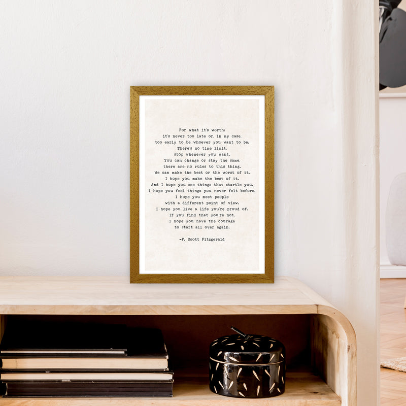 Start Again - Fitzgerald  Art Print by Pixy Paper A3 Print Only
