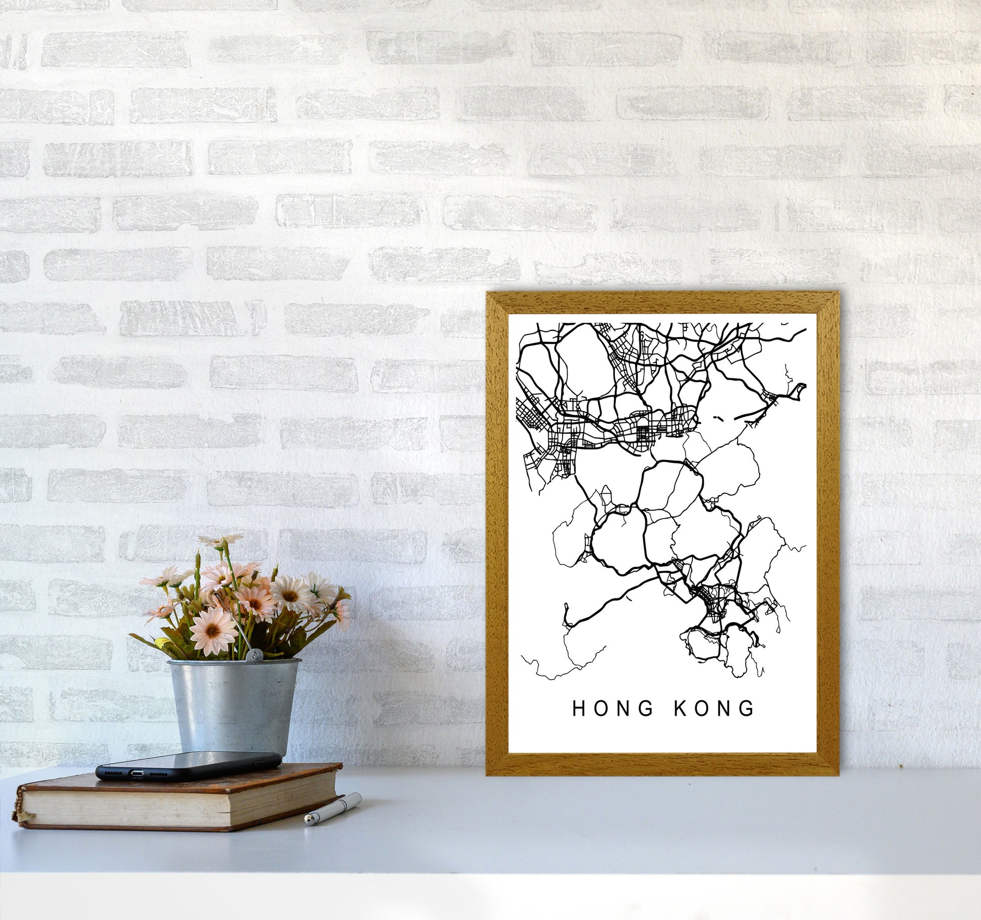 Hong Kong Map Art Print by Pixy Paper A3 Print Only