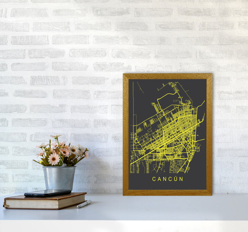 Cancun Map Neon Art Print by Pixy Paper A3 Print Only