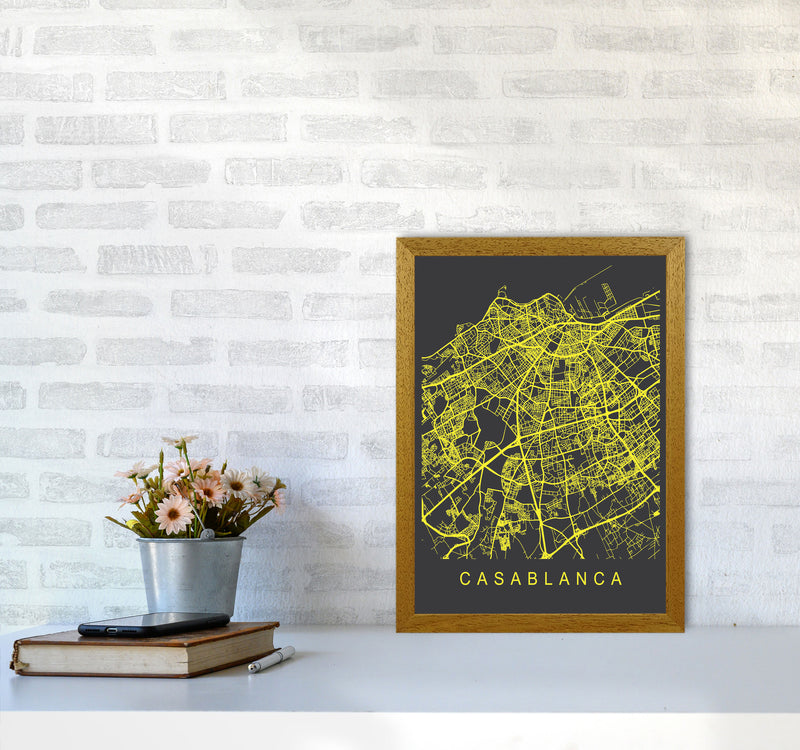 Casablanca Map Neon Art Print by Pixy Paper A3 Print Only