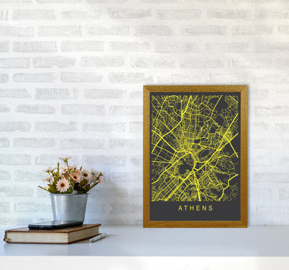Athens Map Neon Art Print by Pixy Paper A3 Print Only