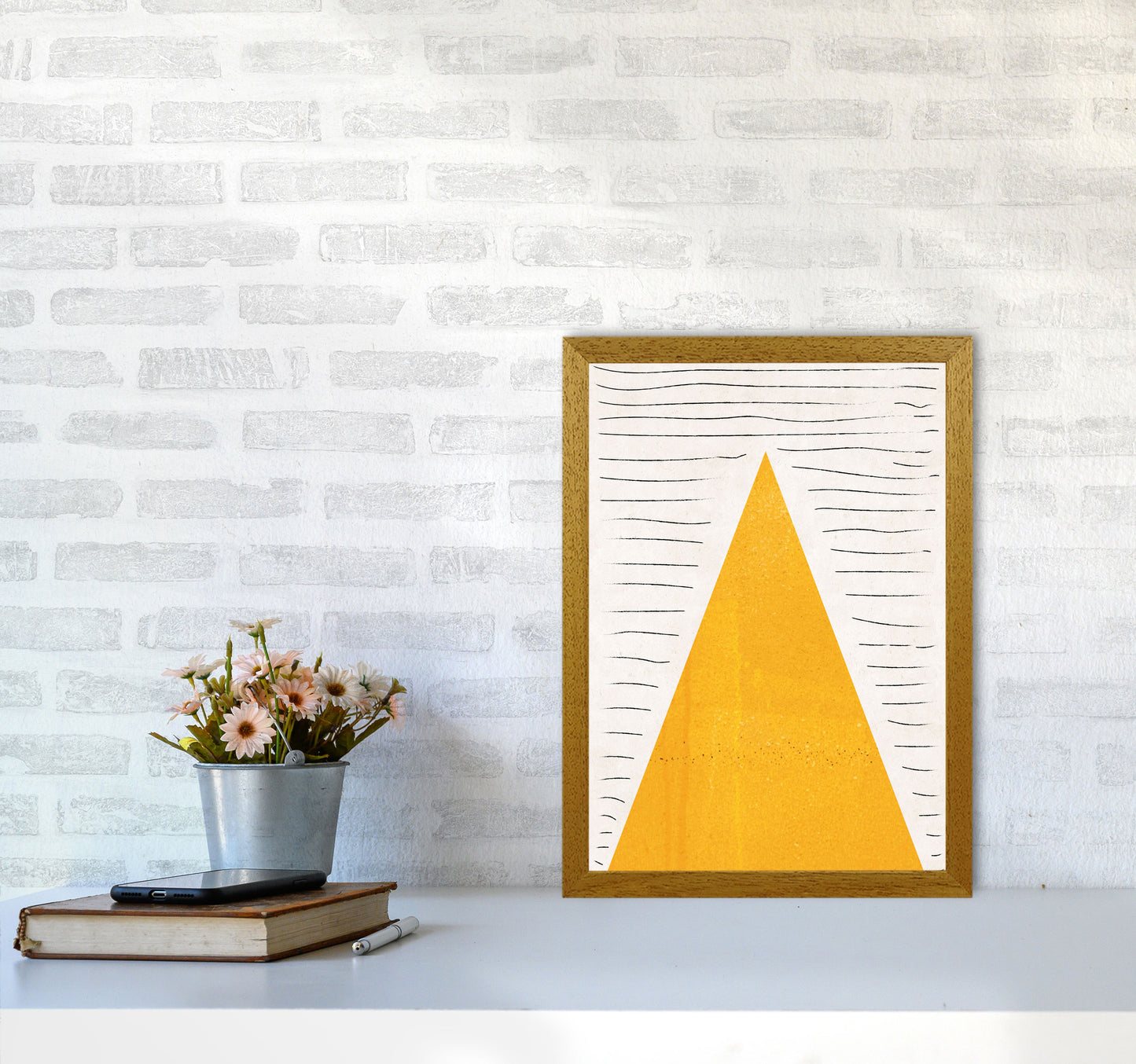 Mountains lines mustard Art Print by Pixy Paper A3 Print Only