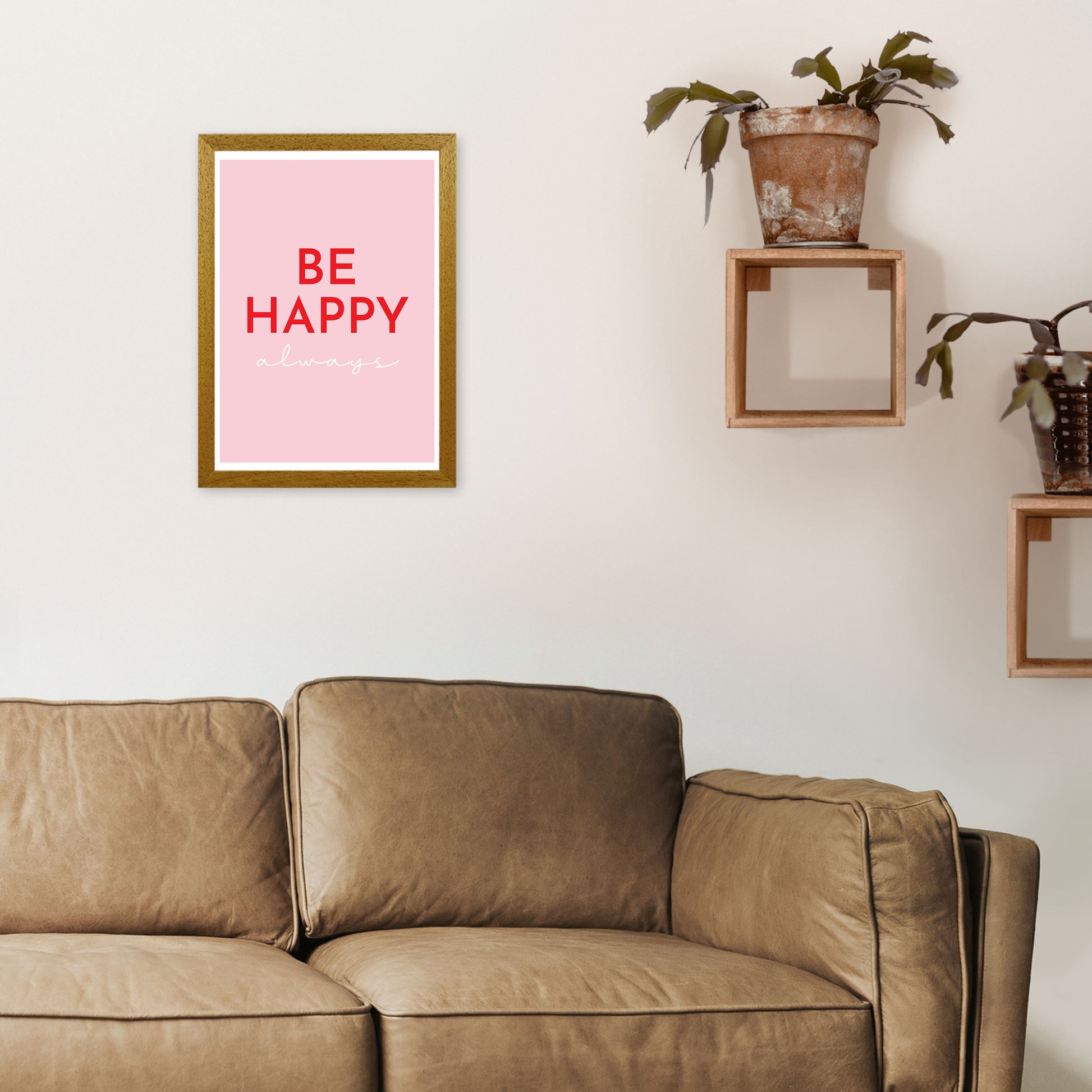 Be Happy Pink Art Print by Pixy Paper A3 Print Only